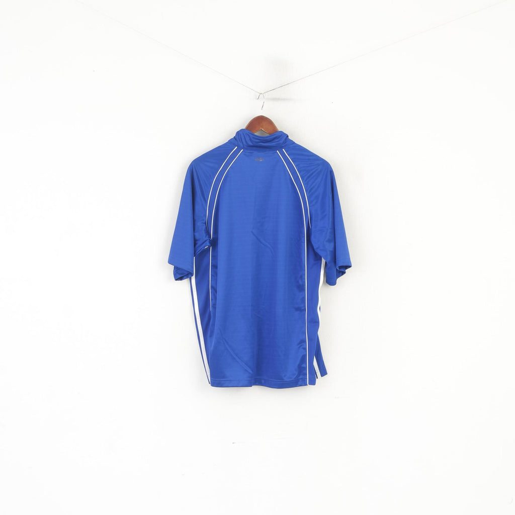 Maglietta Adidas da uomo M blu lucido vintage sportivo con zip e collo in maglia sportiva