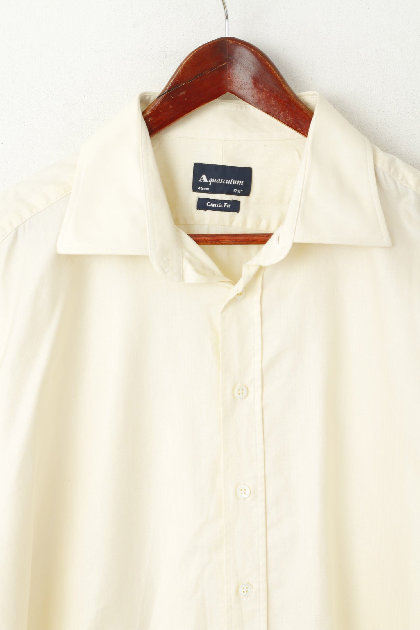Aquascutum Men 17.5 45 XXL Casual Shirt Yellow Cotton Cuff Long Sleeve Top