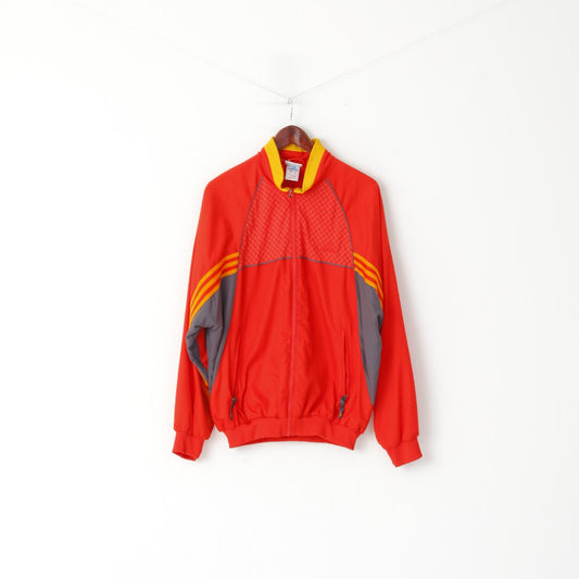 Giacca Adidas da uomo M Bomber rosso ricamato Activewear Top con cerniera intera