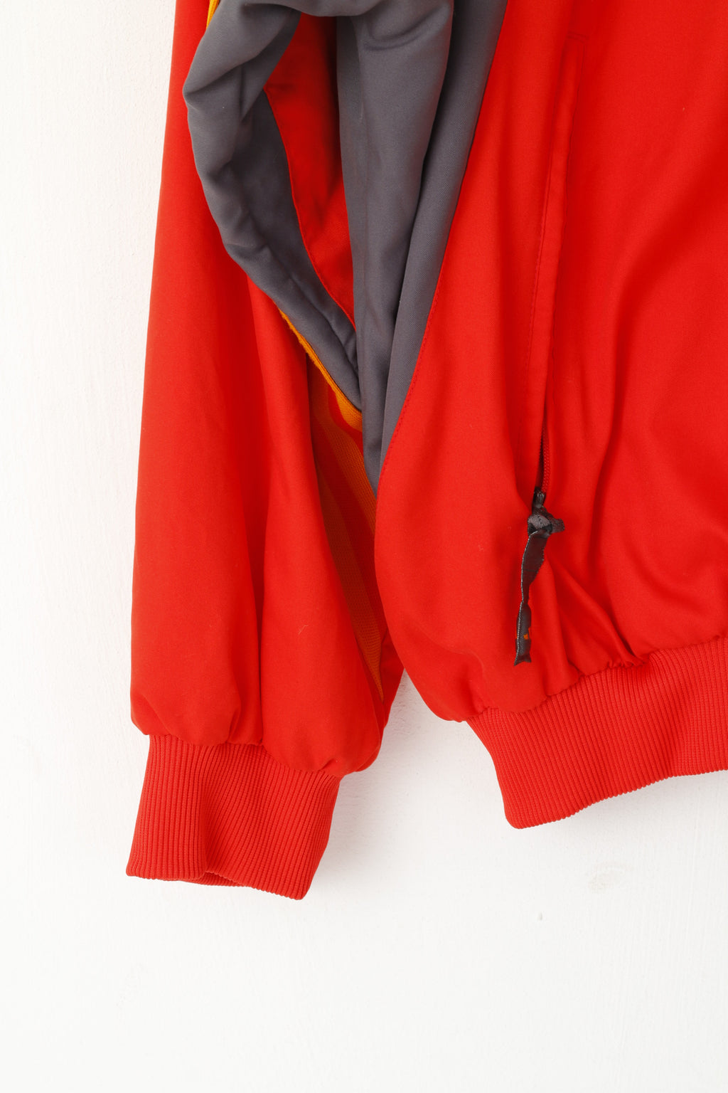 Giacca Adidas da uomo M Bomber rosso ricamato Activewear Top con cerniera intera