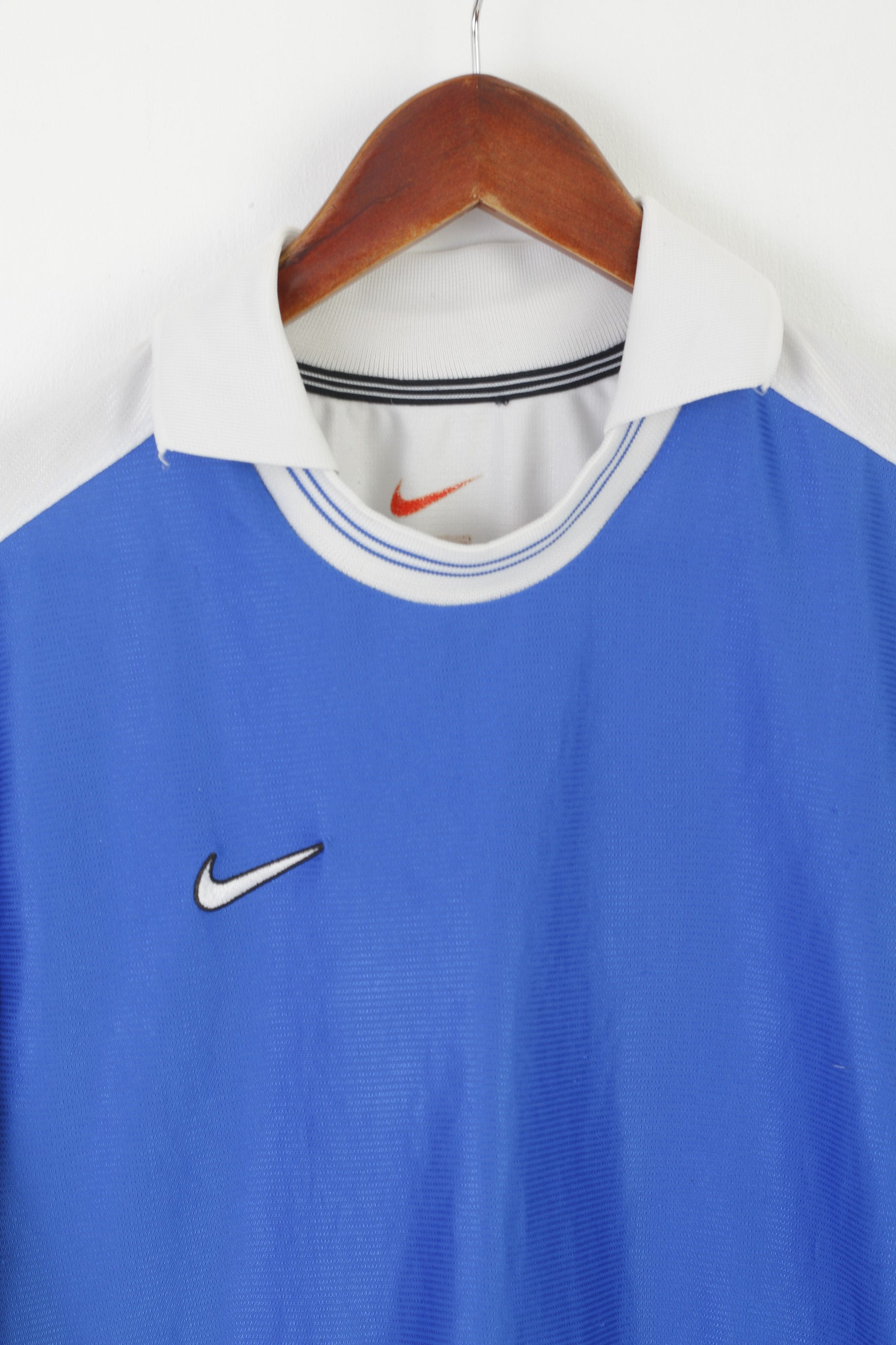 Polo Nike Team da uomo S blu lucido vintage sportivo con logo anni '90 in jersey