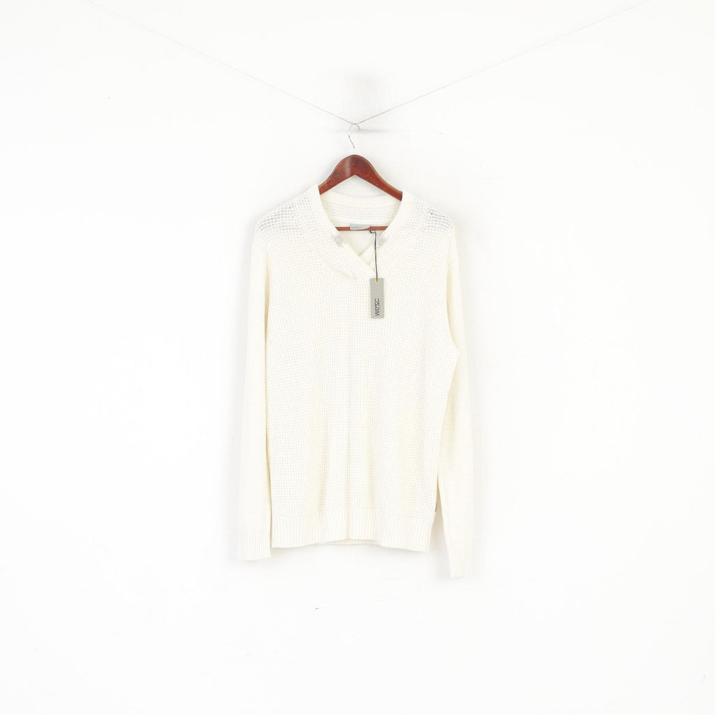 Nouveau Wesc hommes M pull Beige Nicholas tricoté lin coton mélange pull