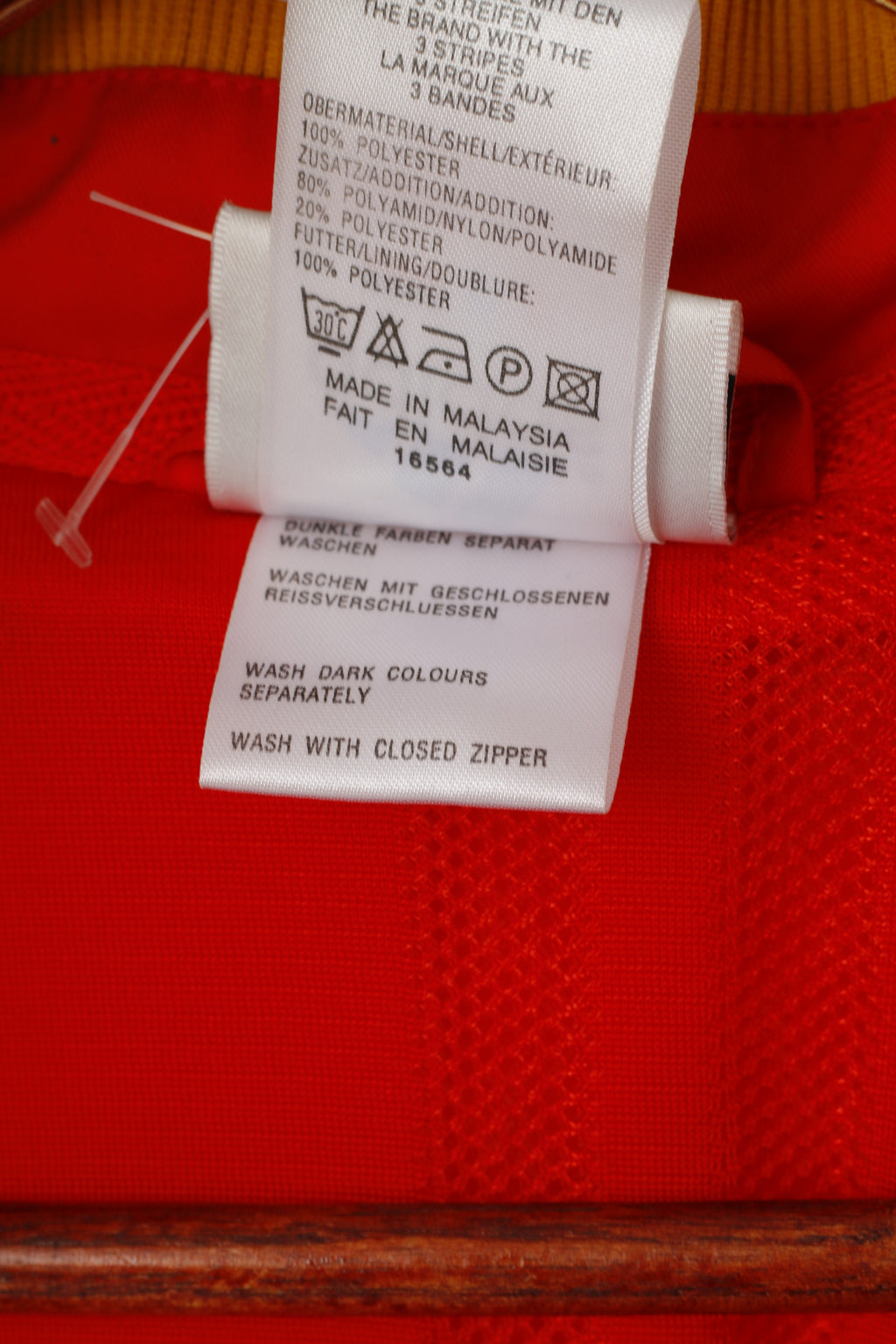 Giacca Adidas da uomo M Bomber rosso ricamato Activewear Top con cerniera intera