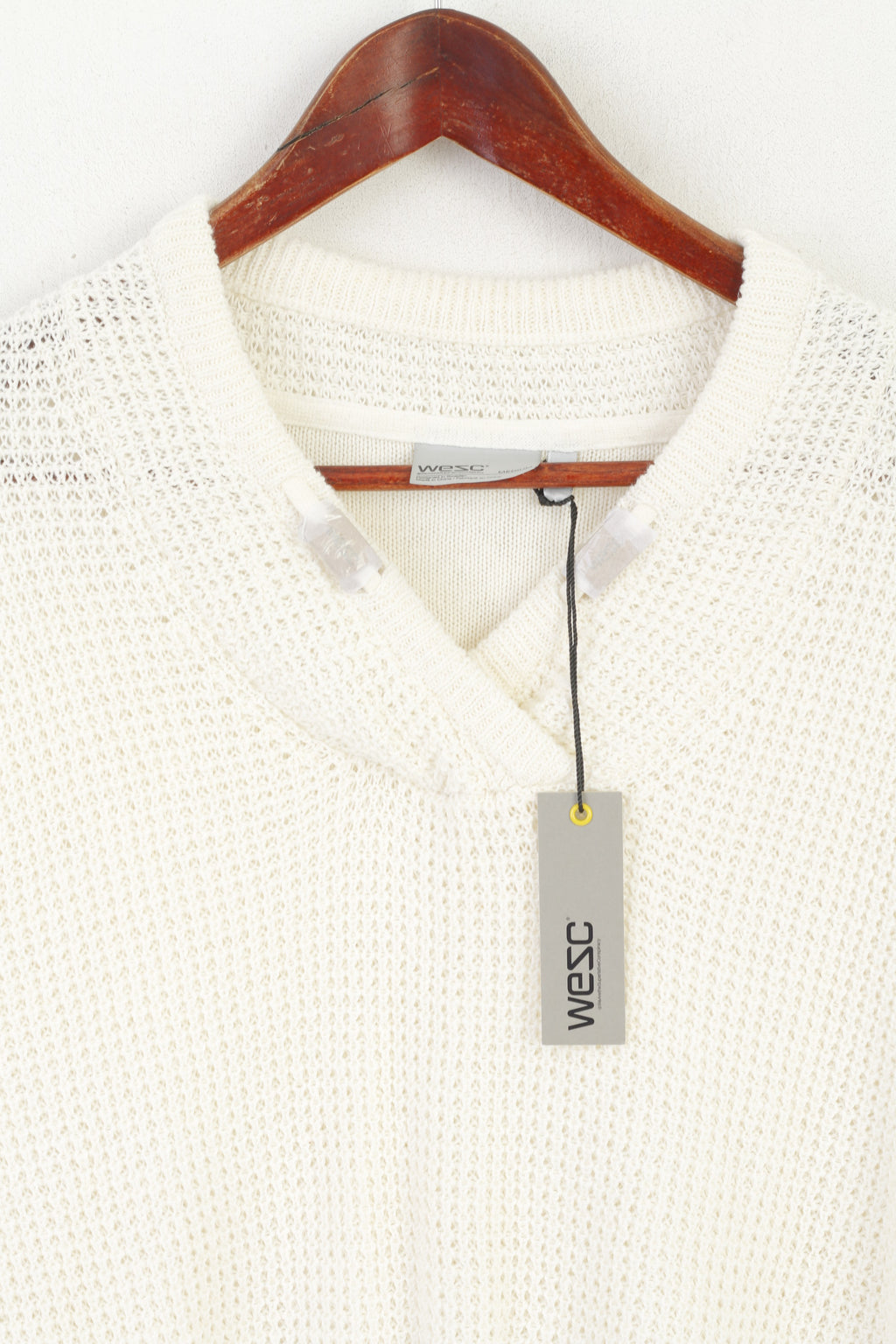 Nouveau Wesc hommes M pull Beige Nicholas tricoté lin coton mélange pull