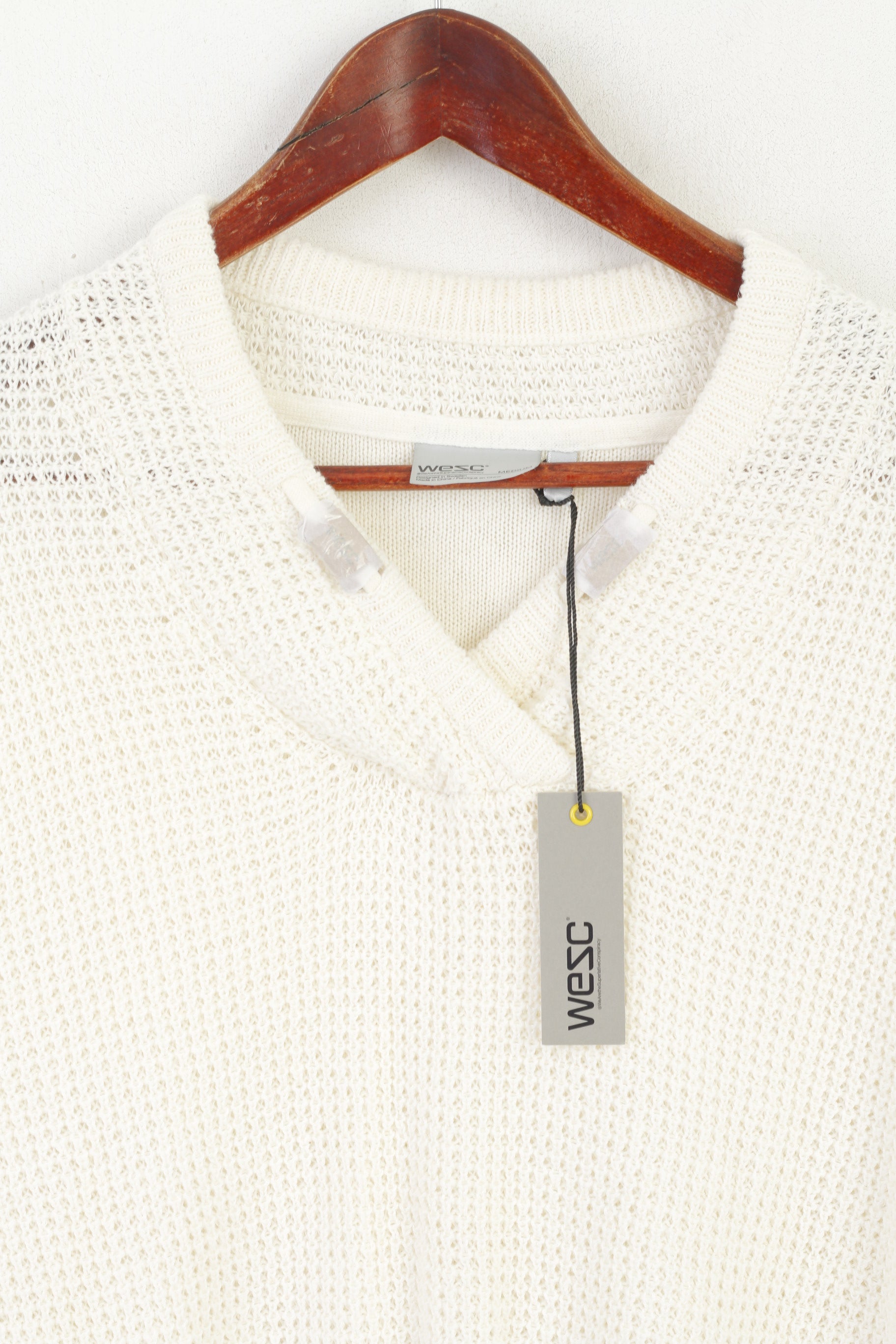 Nouveau Wesc hommes M pull Beige Nicholas tricoté lin coton mélange pull