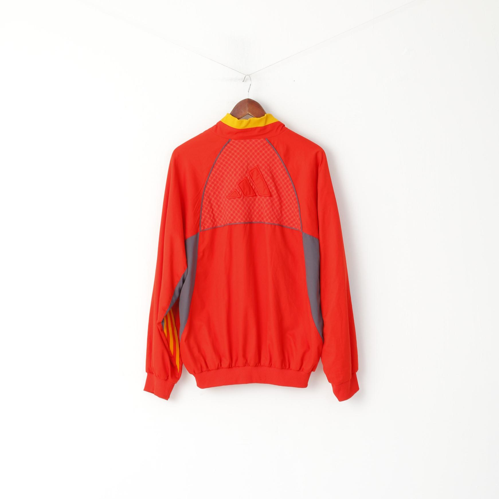 Giacca Adidas da uomo M Bomber rosso ricamato Activewear Top con cerniera intera