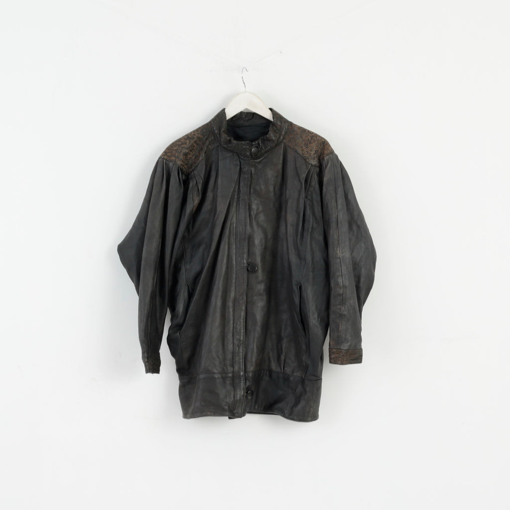 Vintage femmes L veste en cuir marron Bomber chauve-souris pleine fermeture éclair haut rétro