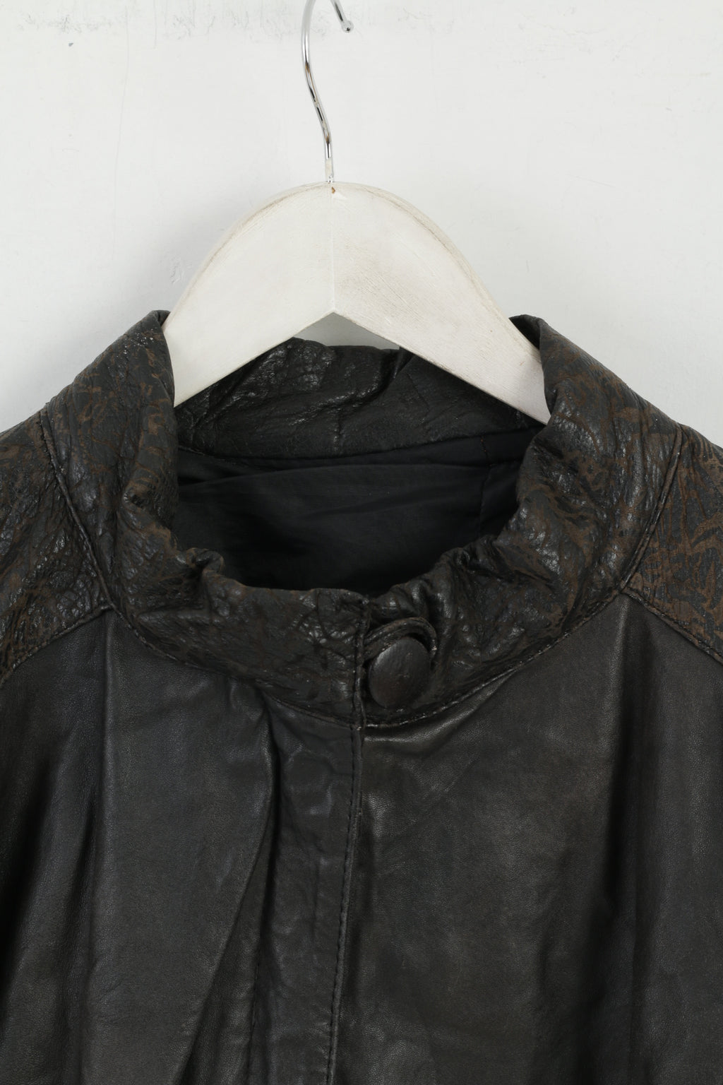 Vintage femmes L veste en cuir marron Bomber chauve-souris pleine fermeture éclair haut rétro