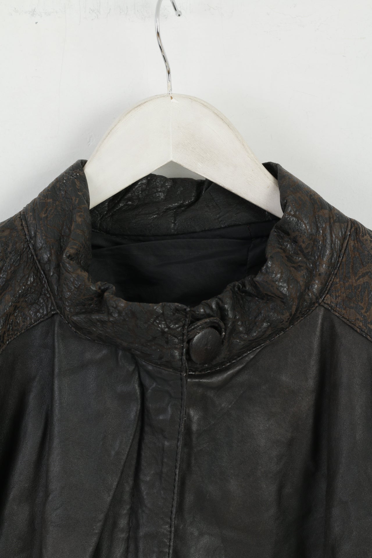 Vintage femmes L veste en cuir marron Bomber chauve-souris pleine fermeture éclair haut rétro