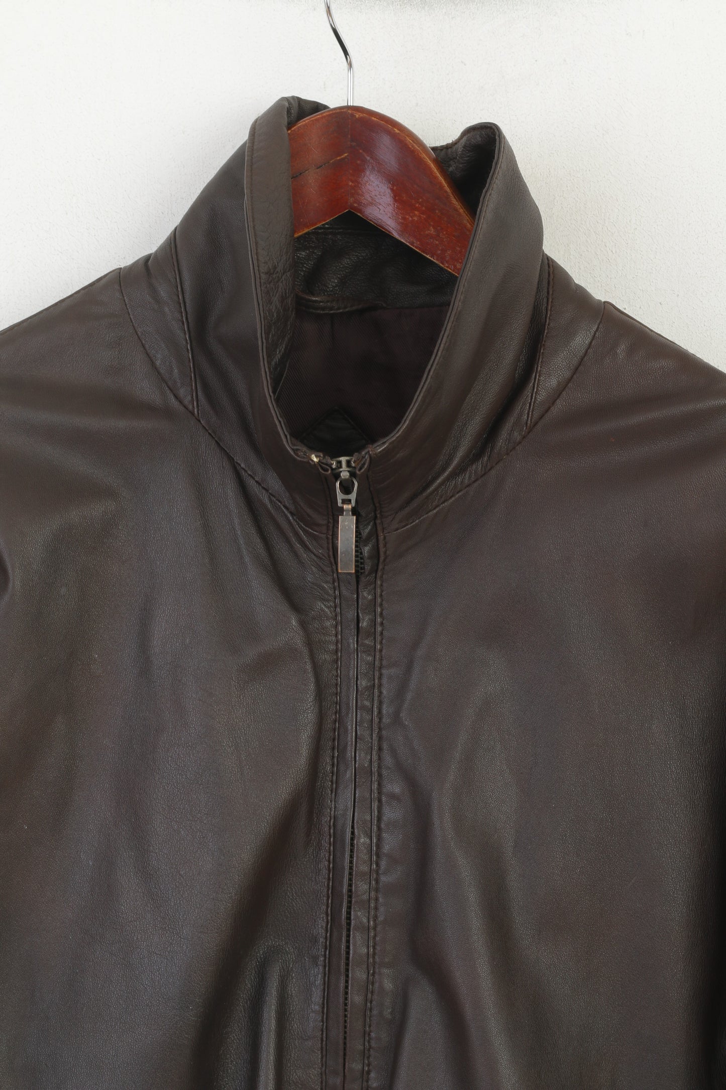Montana Norway Men 52 L Jacket Brown Leather Soft Classic Full Zip Biker Top