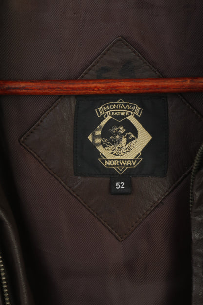 Montana Norway Men 52 L Jacket Brown Leather Soft Classic Full Zip Biker Top