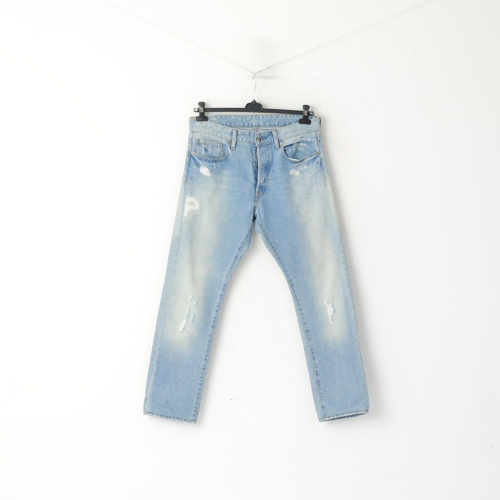 G-Star Raw Men 33 Jeans Trousers Light Blue Denim 3301 Tapered Cotton Pants
