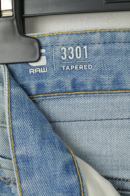 G-Star Raw Men 33 Jeans Trousers Light Blue Denim 3301 Tapered Cotton Pants