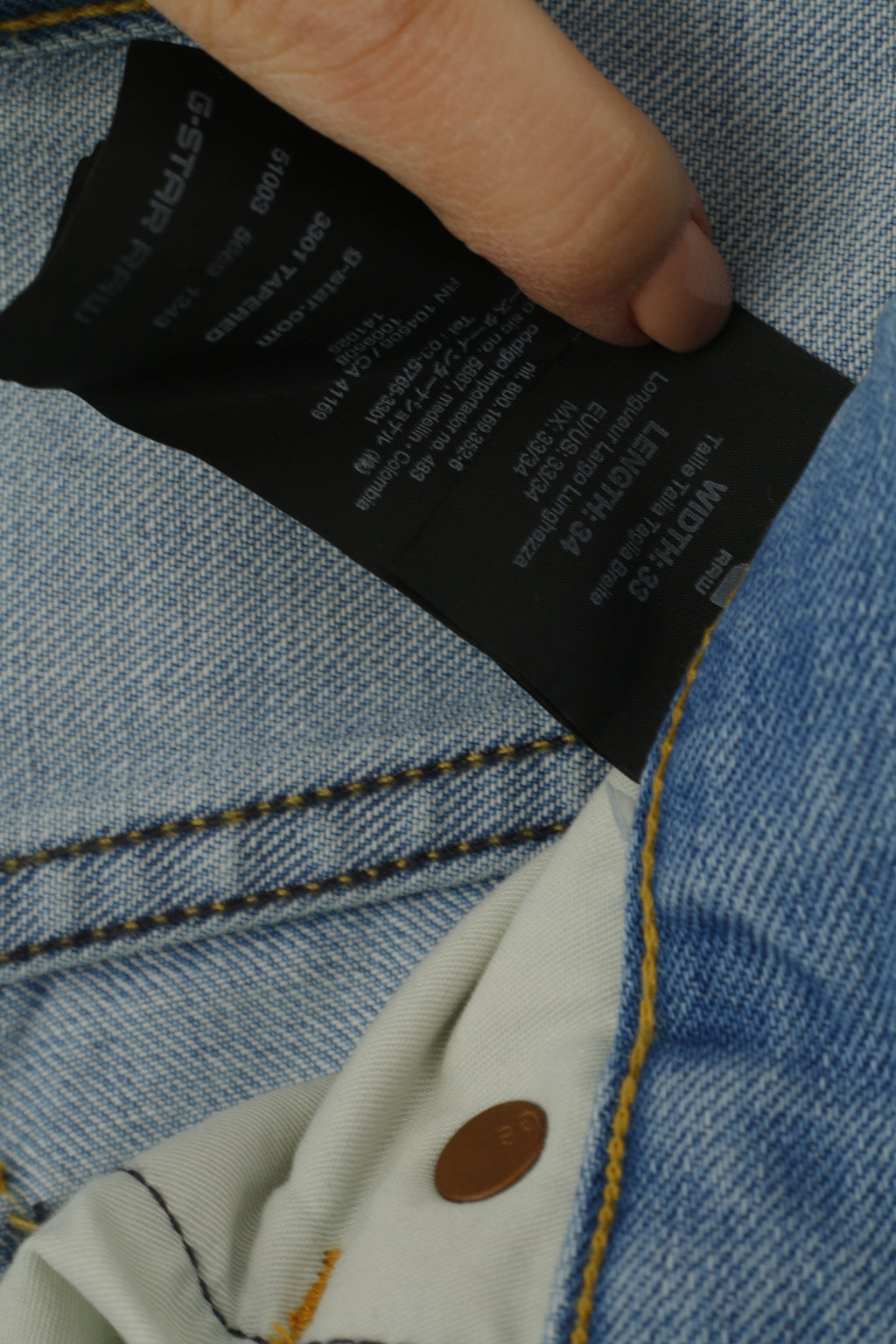 G-Star Raw Men 33 Jeans Trousers Light Blue Denim 3301 Tapered Cotton Pants