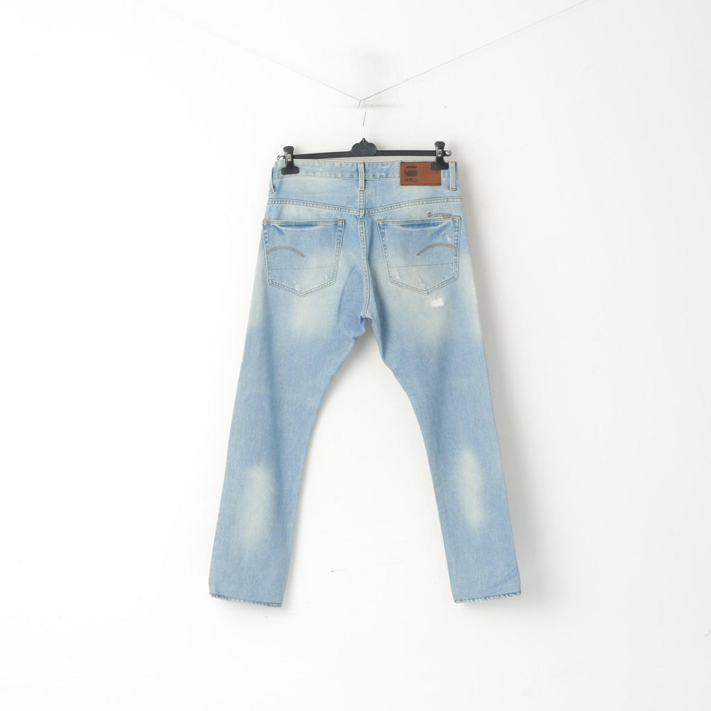 G-Star Raw Men 33 Jeans Trousers Light Blue Denim 3301 Tapered Cotton Pants