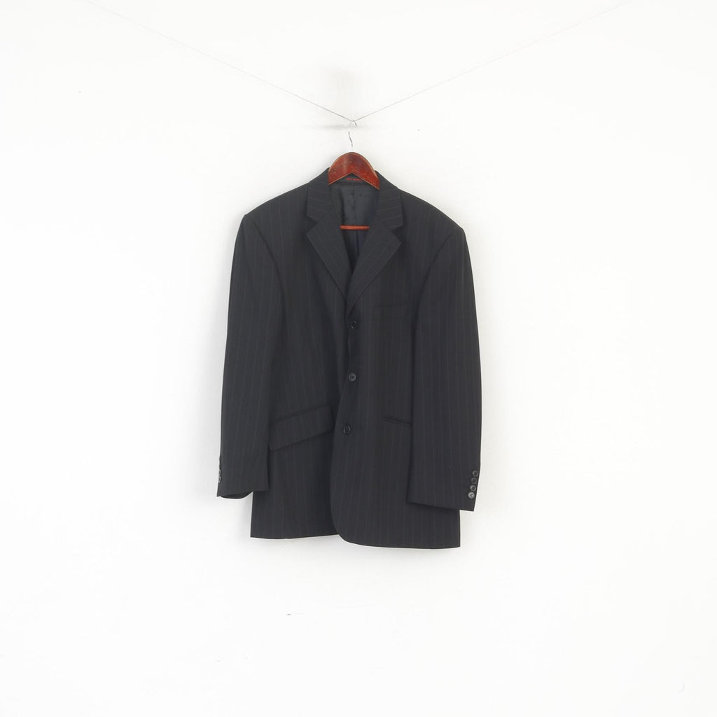 Jeff Banks London Hommes 52 42 Blazer court rayé noir simple boutonnage haut laine