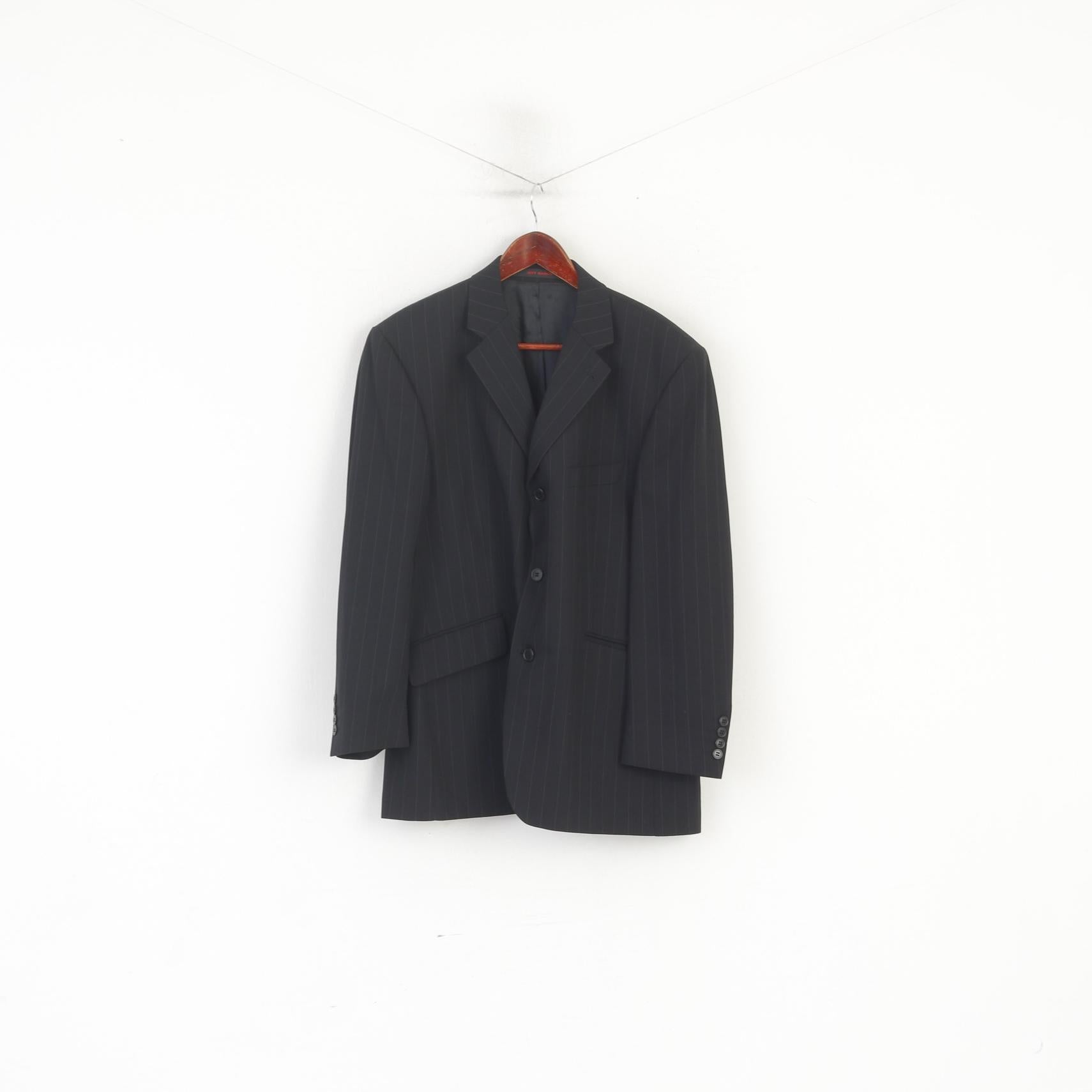 Jeff Banks London Hommes 52 42 Blazer court rayé noir simple boutonnage haut laine