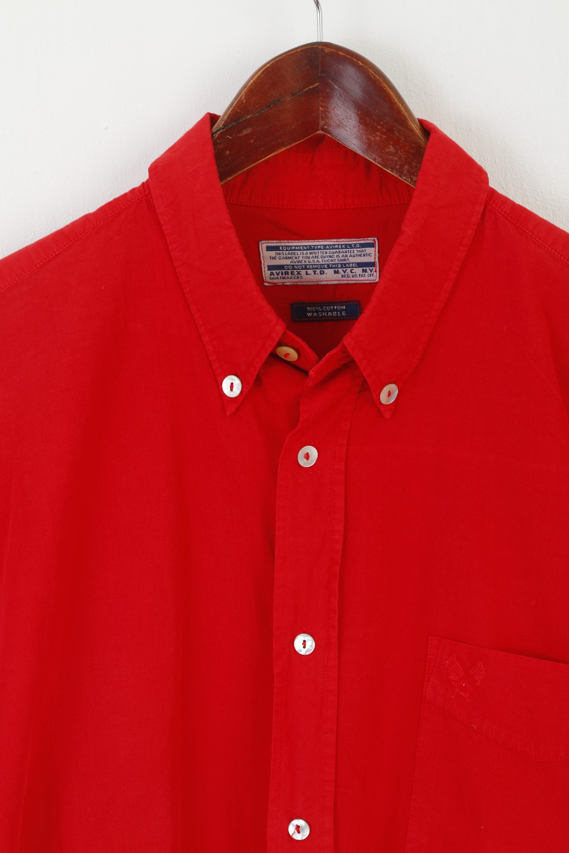 Avirex NYC Men M Casual Shirt Red Cotton Pocket Army Short Sleeve Vintage Top