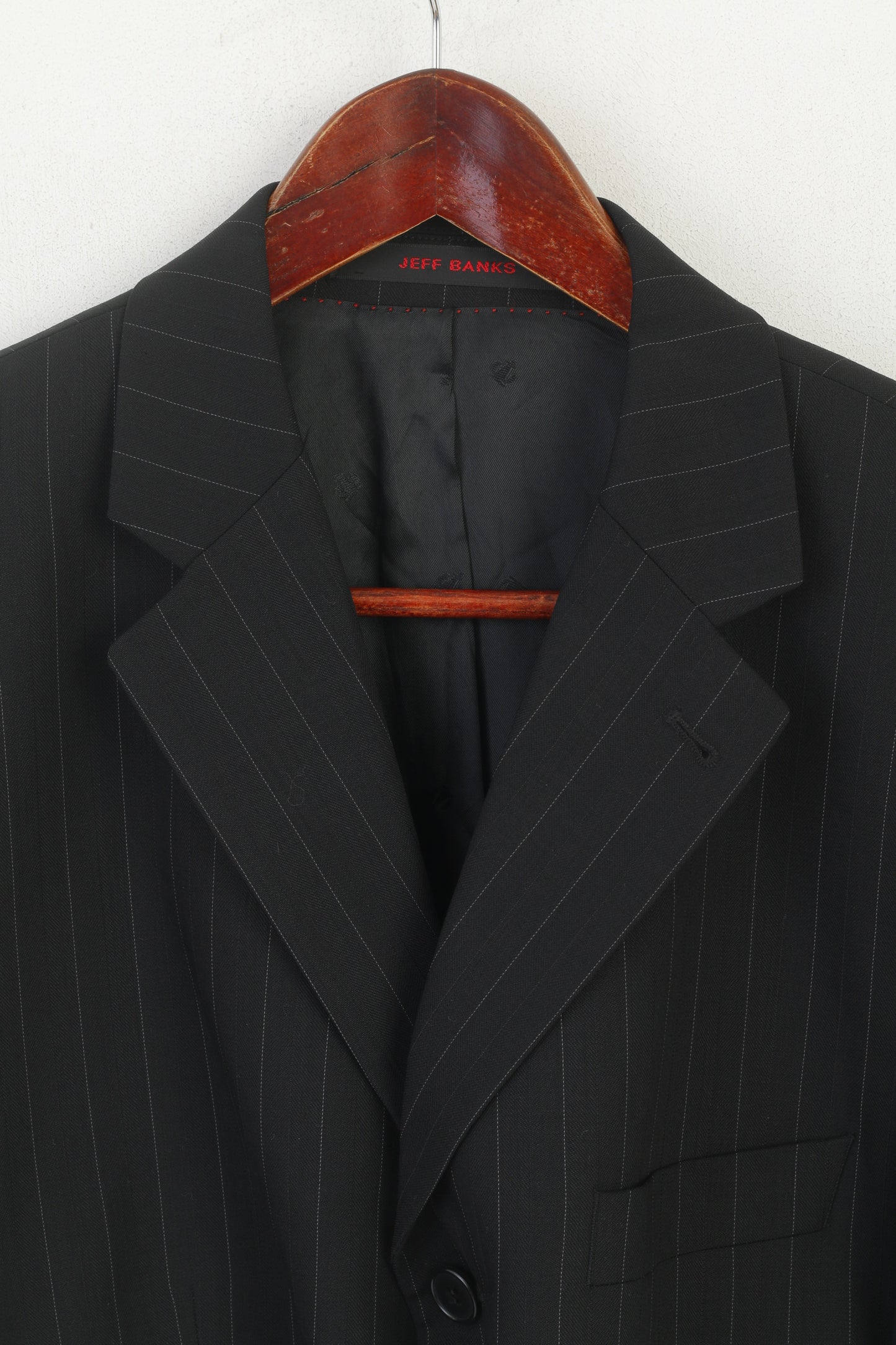 Jeff Banks London Uomo 52 42 Blazer corto a righe nero monopetto in lana