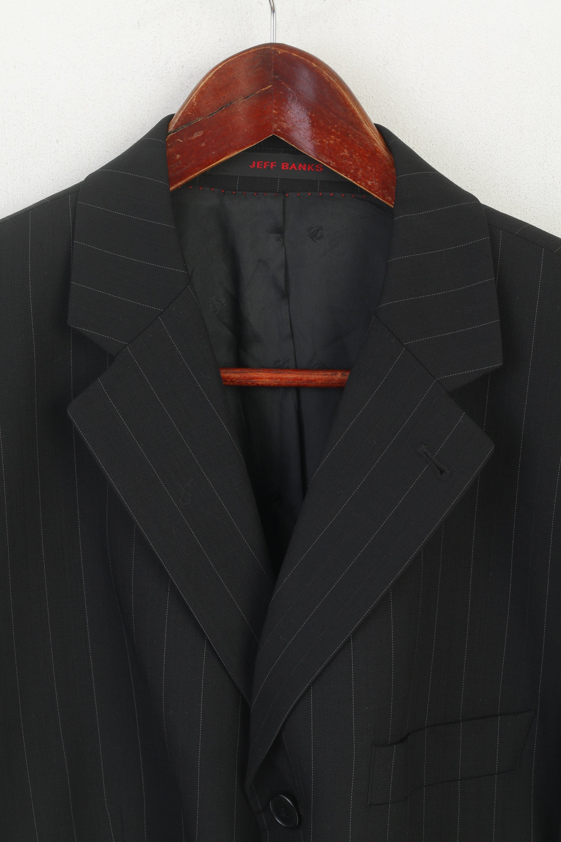 Jeff Banks London Hommes 52 42 Blazer court rayé noir simple boutonnage haut laine