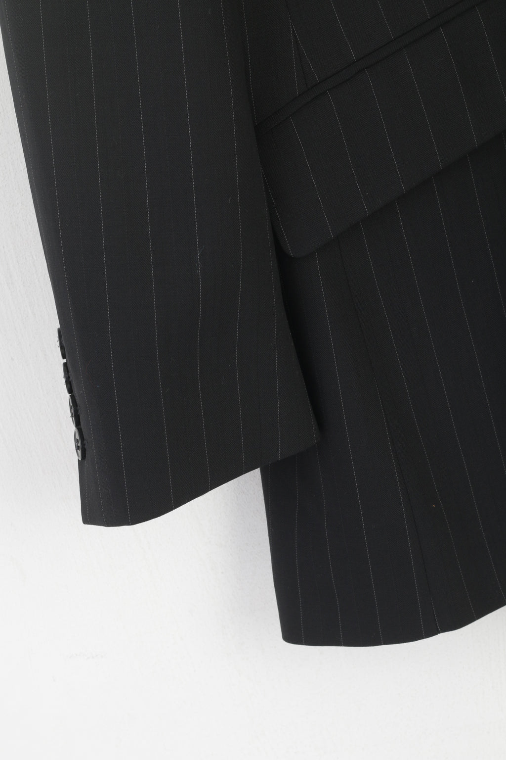 Jeff Banks London Hommes 52 42 Blazer court rayé noir simple boutonnage haut laine