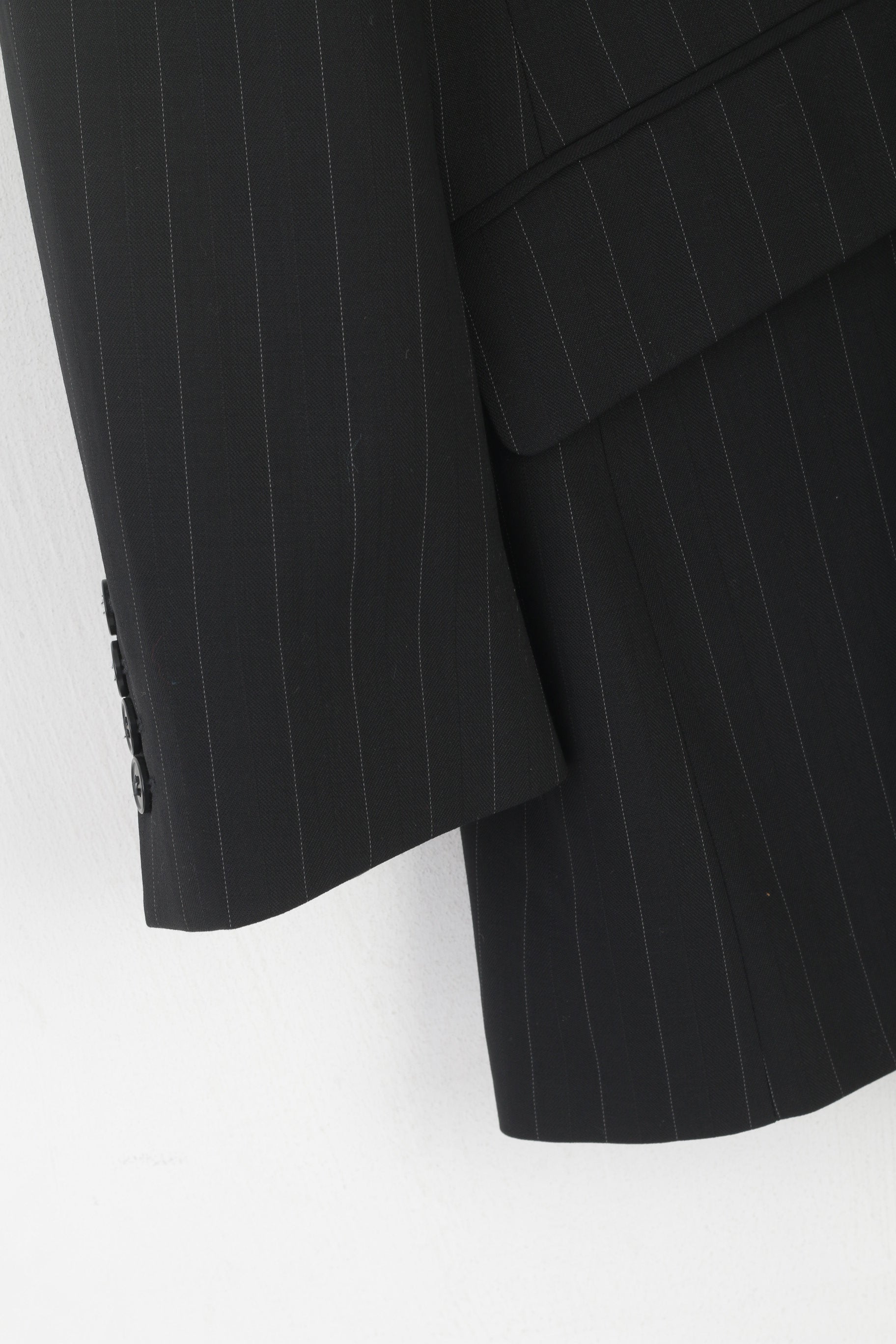 Jeff Banks London Hommes 52 42 Blazer court rayé noir simple boutonnage haut laine