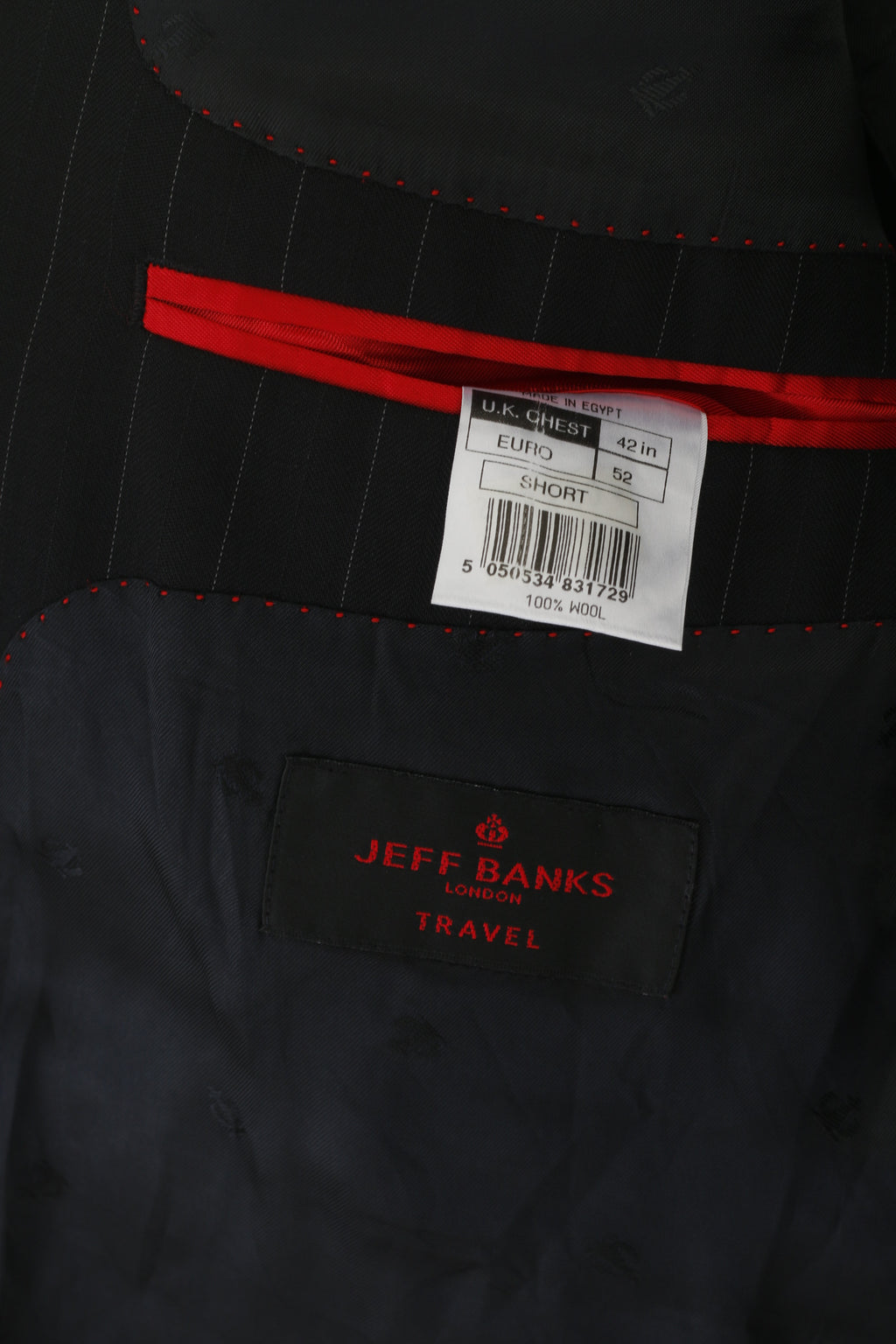 Jeff Banks London Hommes 52 42 Blazer court rayé noir simple boutonnage haut laine