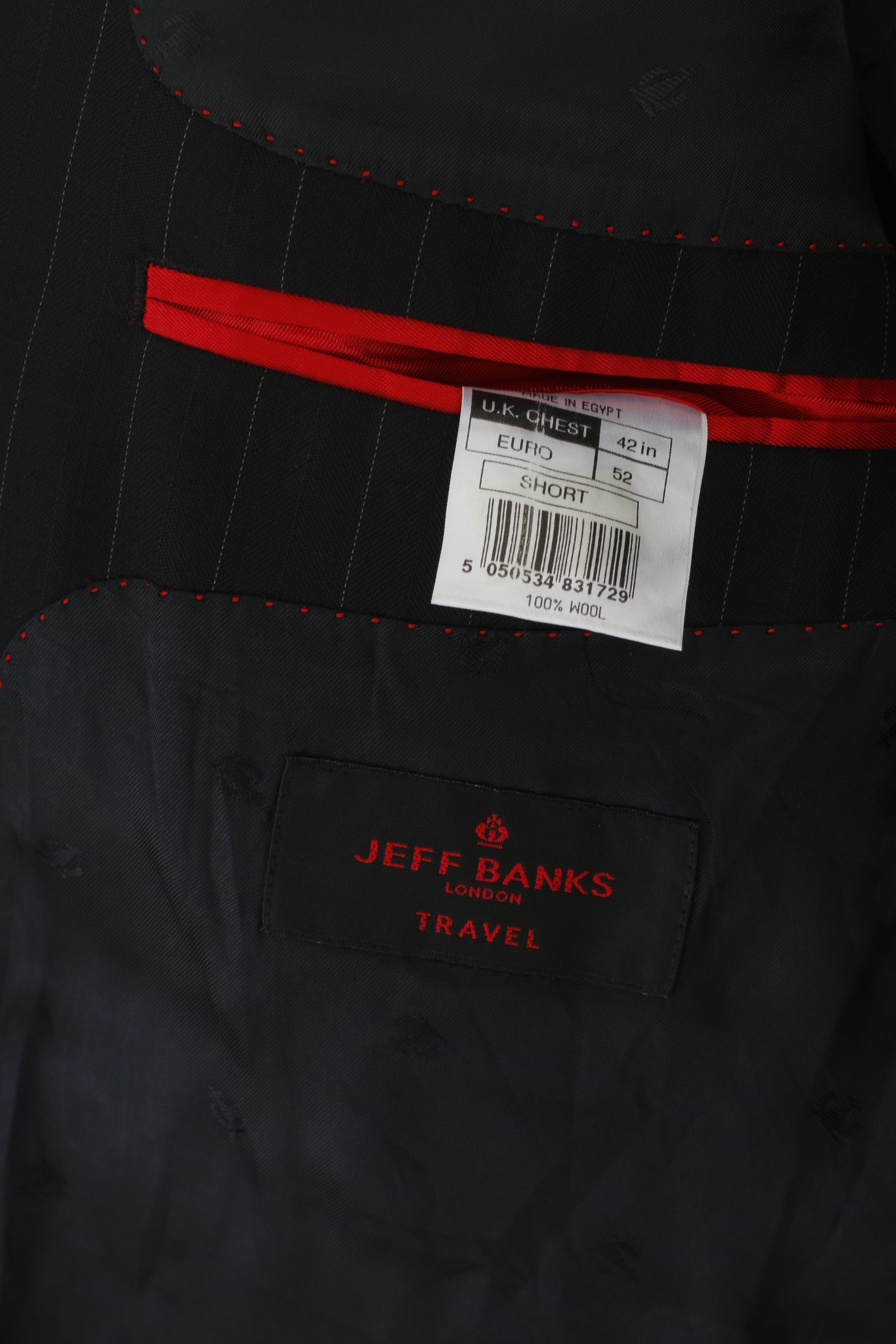 Jeff Banks London Hommes 52 42 Blazer court rayé noir simple boutonnage haut laine