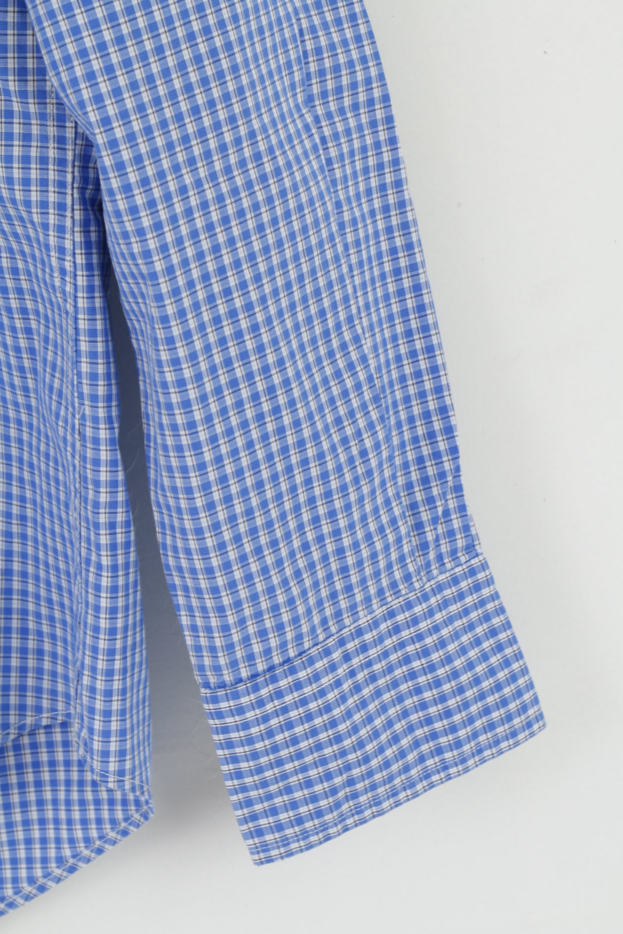 Nautica Men L Casual Shirt Blue Check Cotton Slim Fit Long Sleeve Top