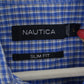 Nautica Men L Casual Shirt Blue Check Cotton Slim Fit Long Sleeve Top