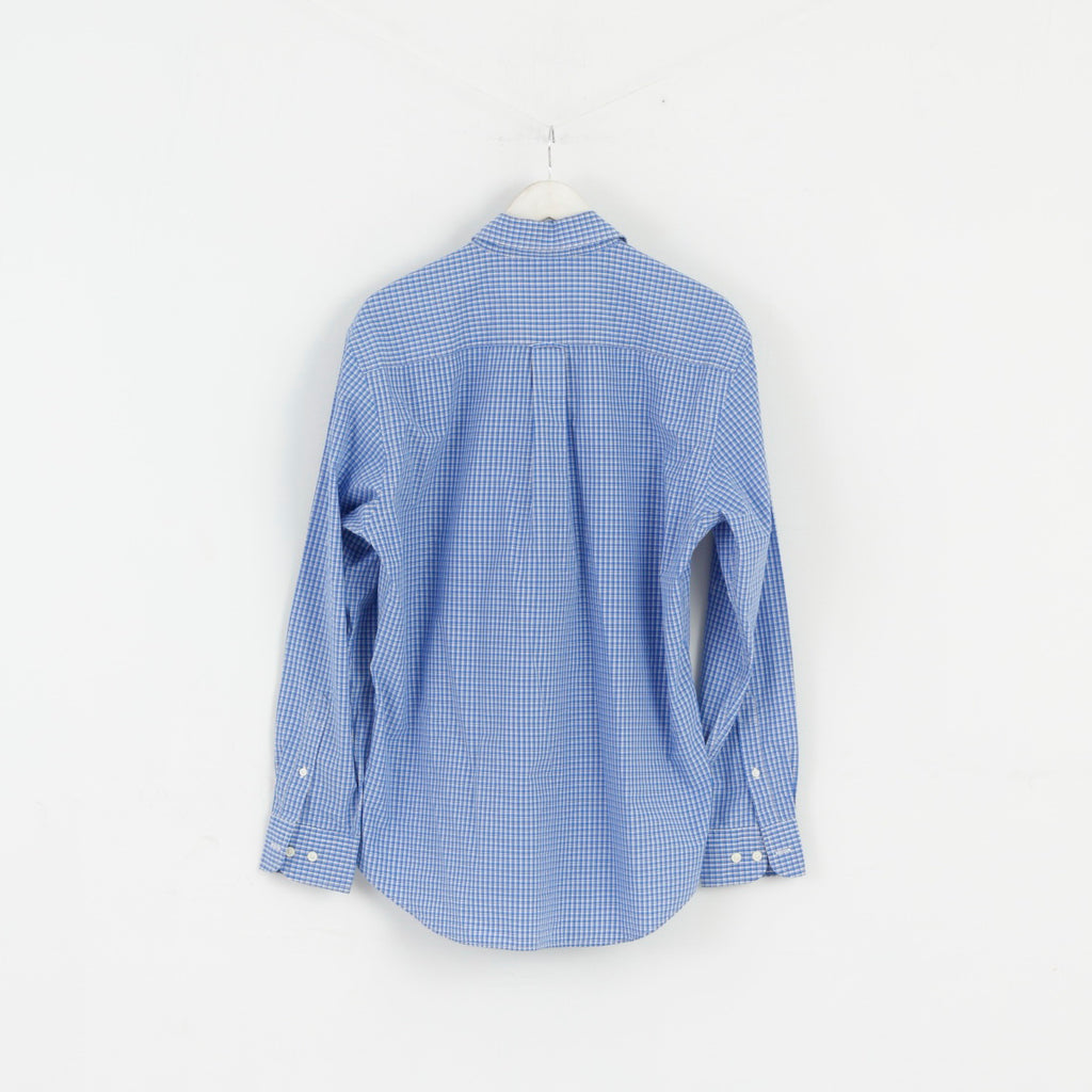 Nautica Men L Casual Shirt Blue Check Cotton Slim Fit Long Sleeve Top