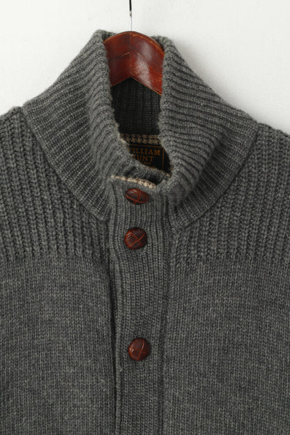 Harris Tweed di William Hunt Uomo L (M) Cardigan Maglione lavorato a maglia con toppa sul gomito in lana grigia
