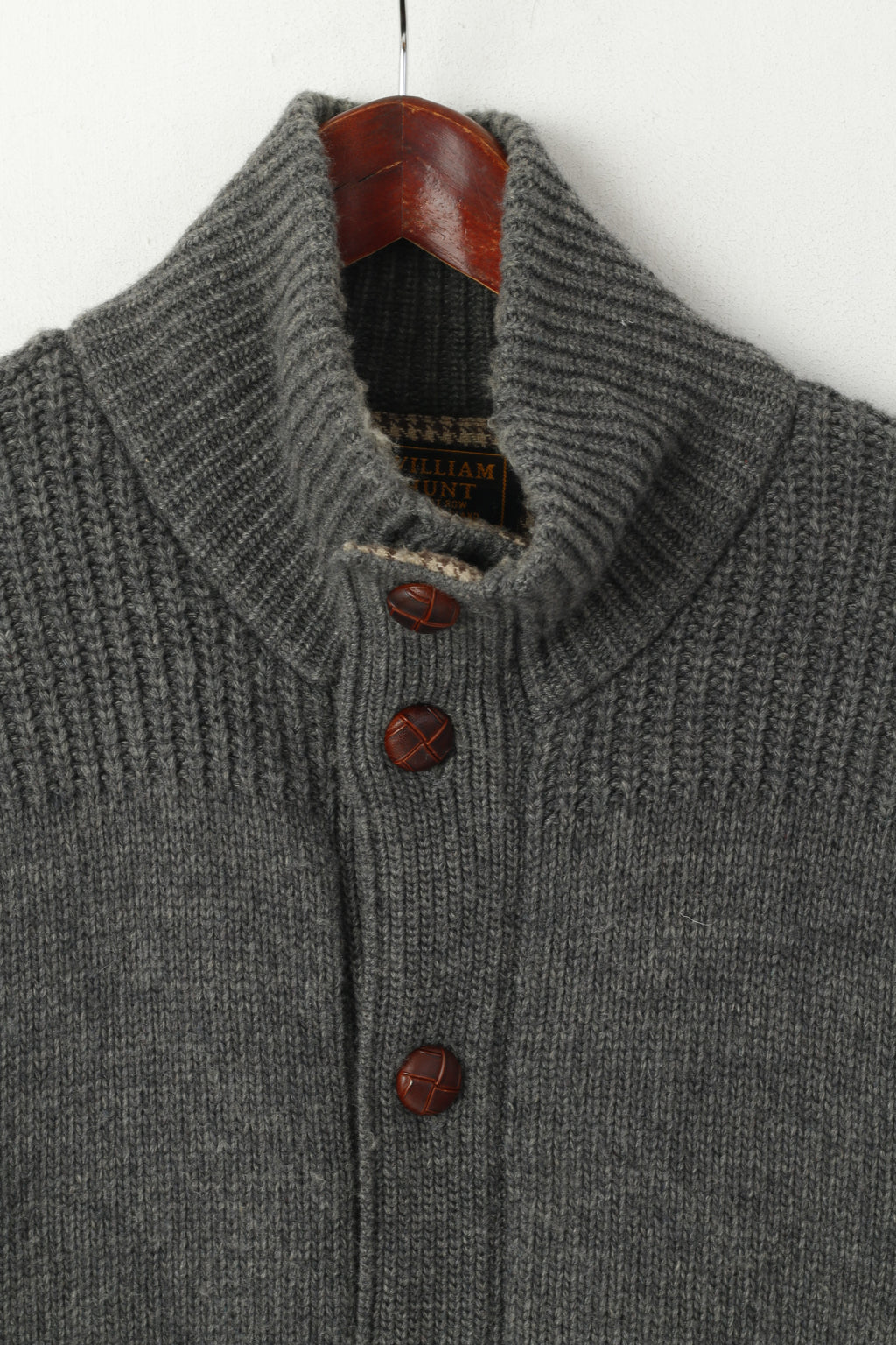 Harris Tweed par William Hunt Hommes L (M) Cardigan Gris Laine Coude Patch Pull En Tricot