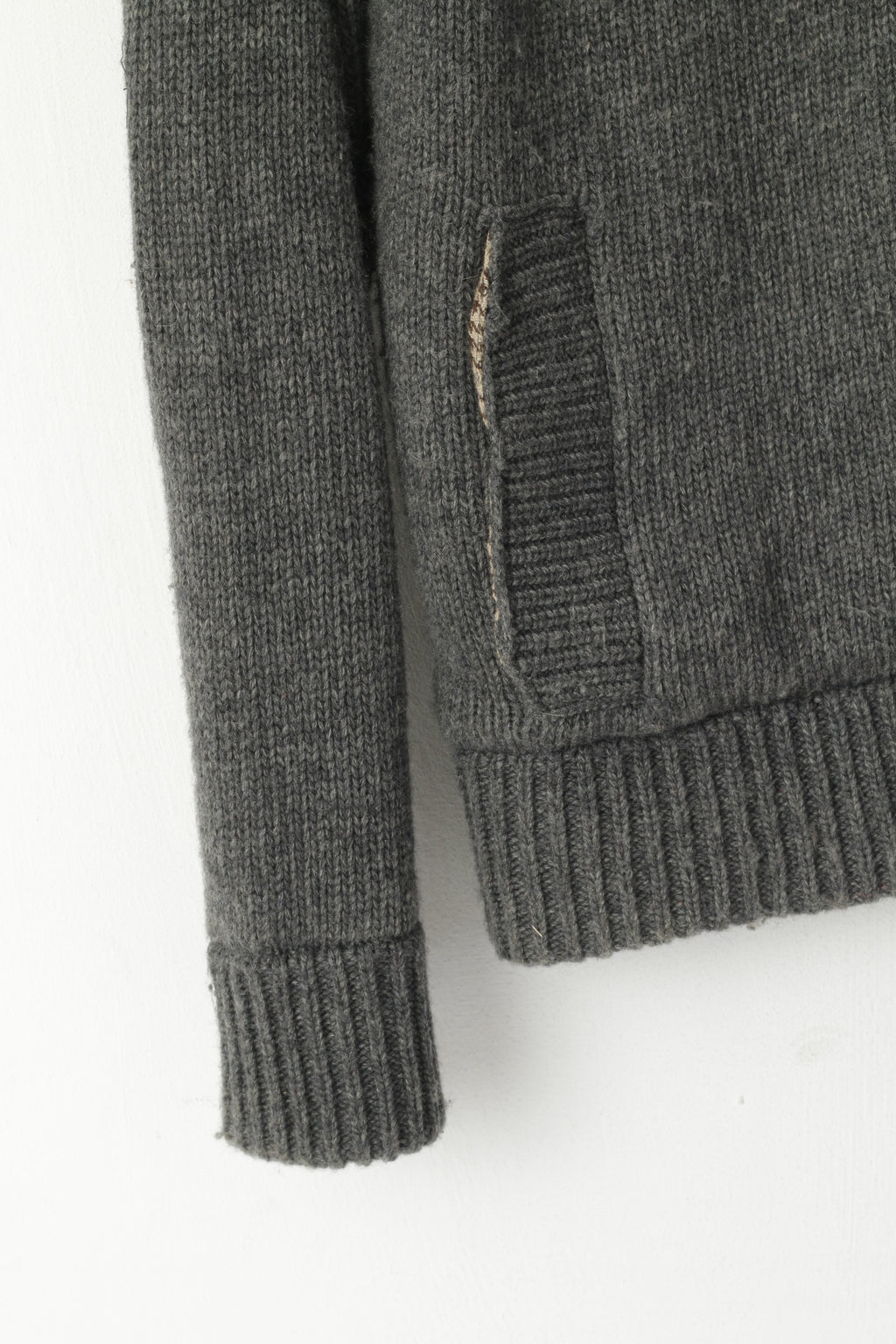 Harris Tweed par William Hunt Hommes L (M) Cardigan Gris Laine Coude Patch Pull En Tricot