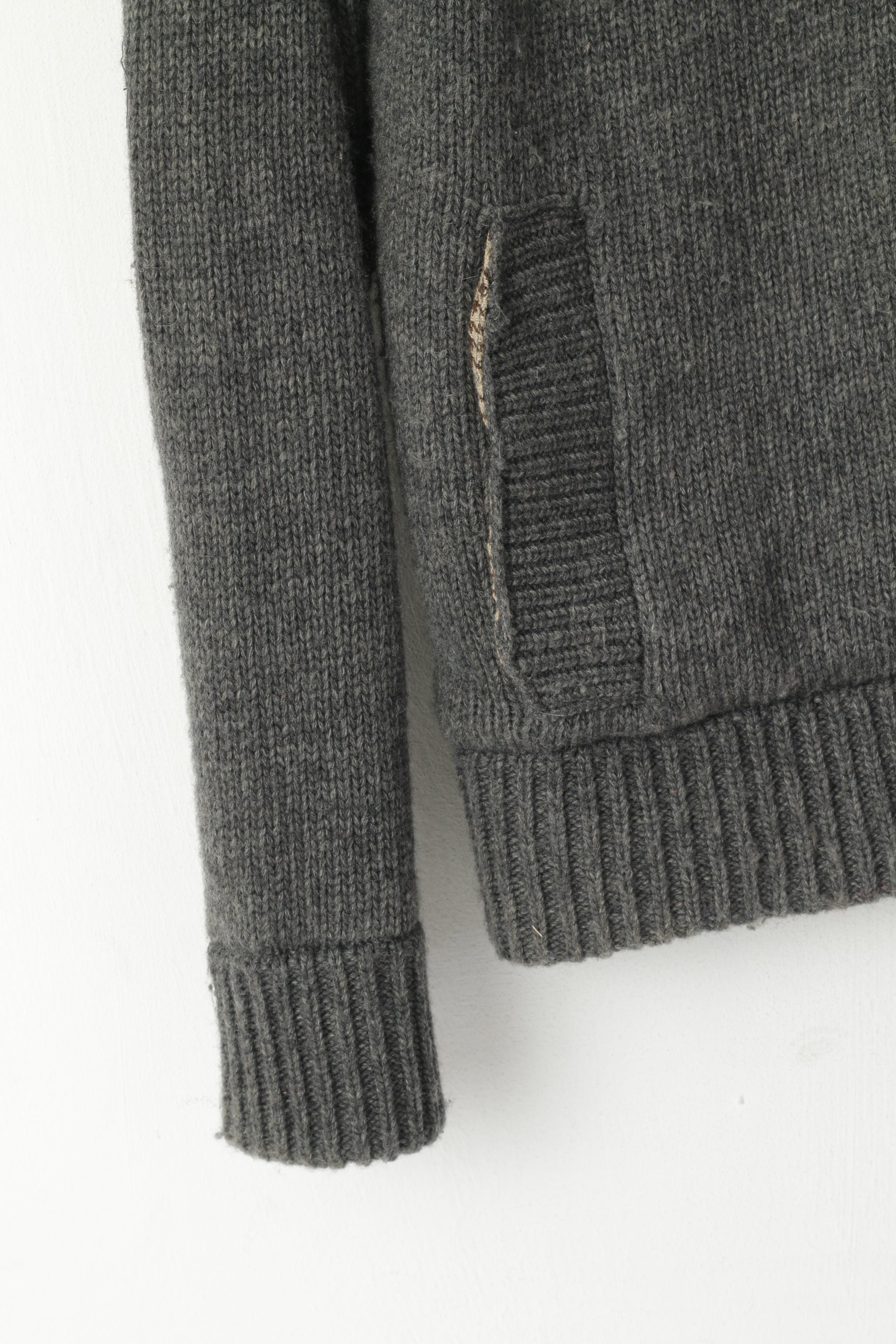 Harris Tweed par William Hunt Hommes L (M) Cardigan Gris Laine Coude Patch Pull En Tricot