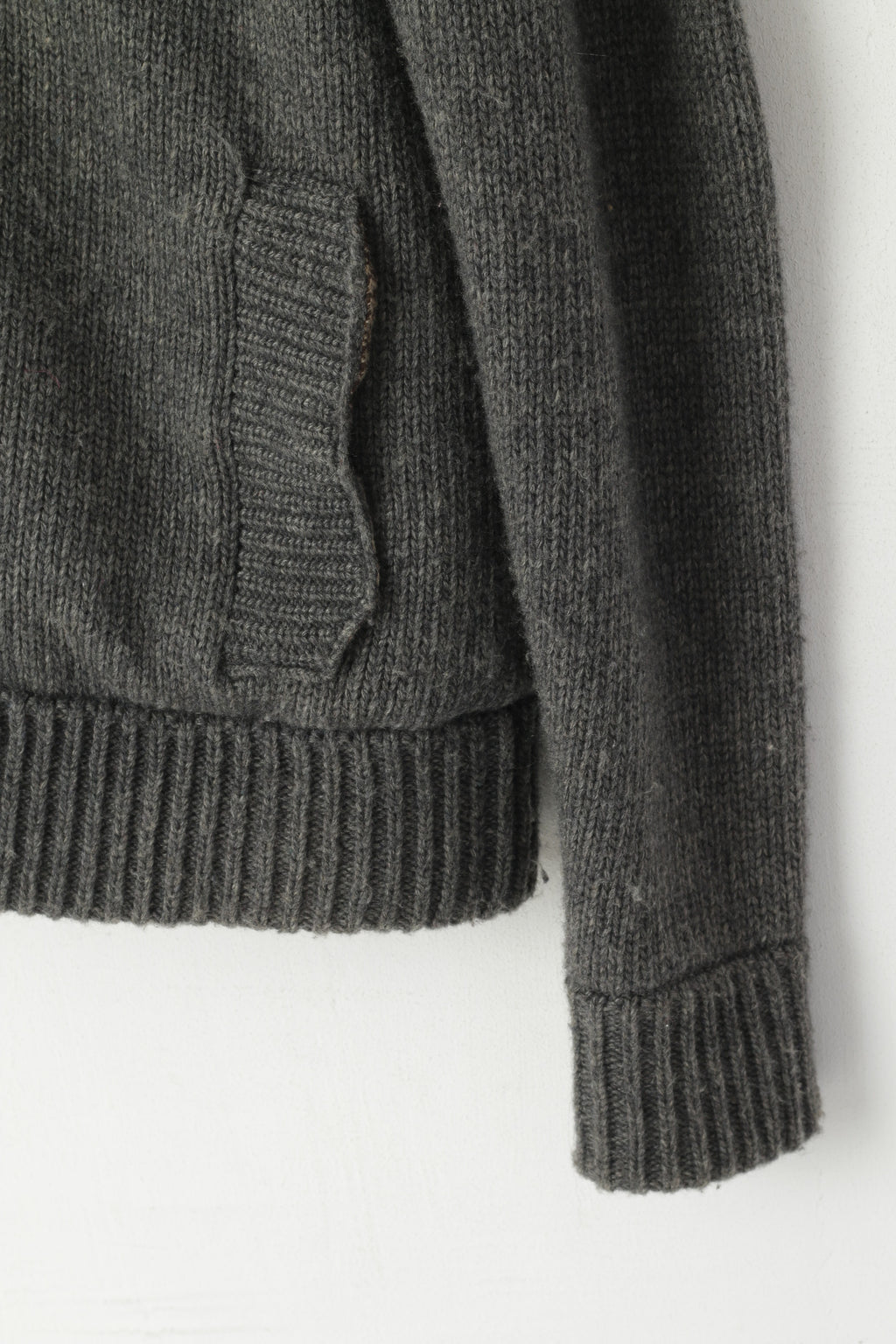 Harris Tweed par William Hunt Hommes L (M) Cardigan Gris Laine Coude Patch Pull En Tricot