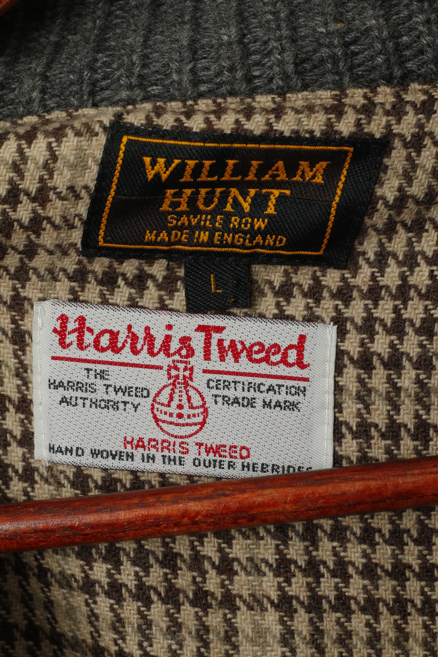 Harris Tweed par William Hunt Hommes L (M) Cardigan Gris Laine Coude Patch Pull En Tricot