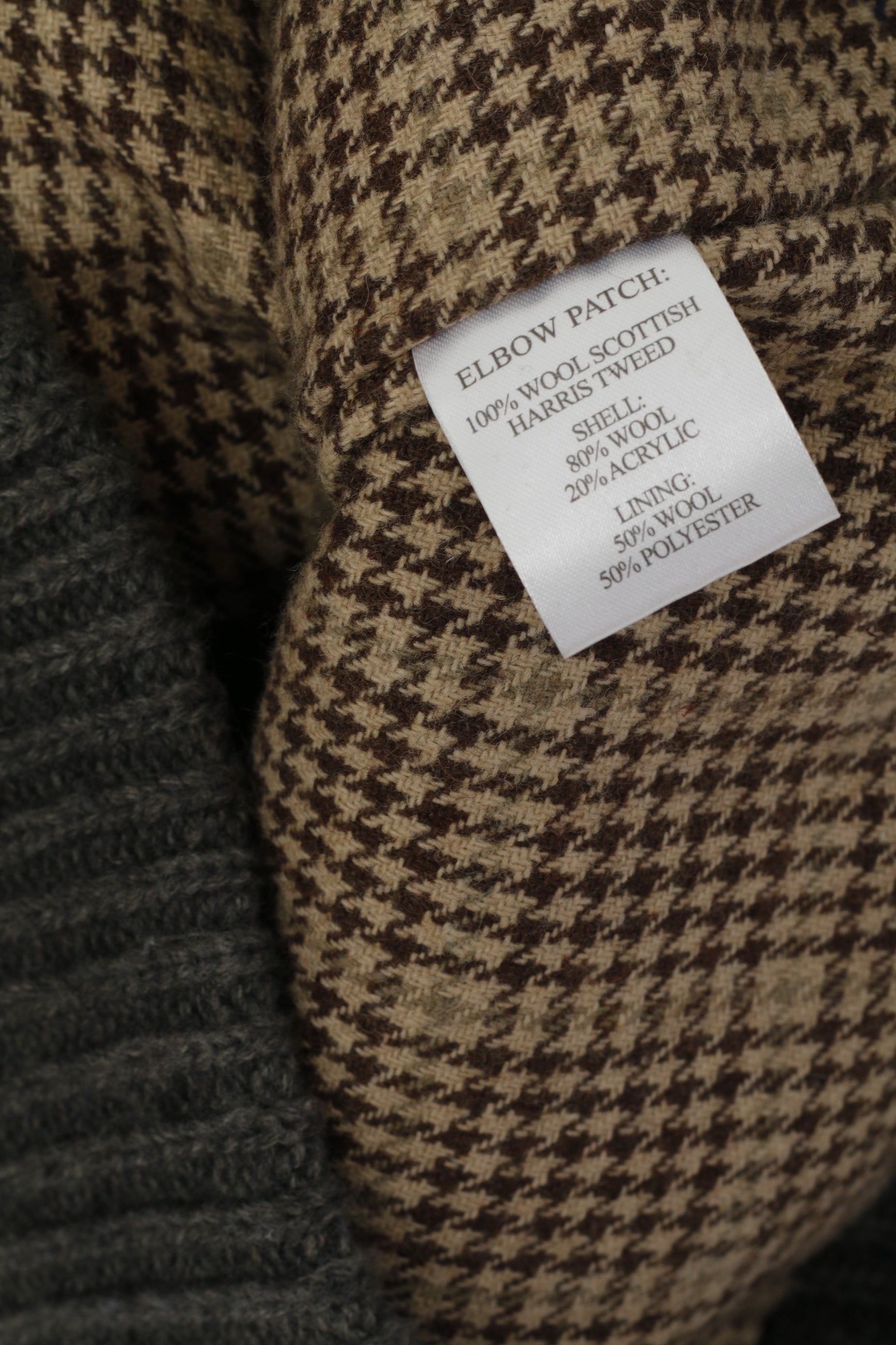 Harris Tweed par William Hunt Hommes L (M) Cardigan Gris Laine Coude Patch Pull En Tricot