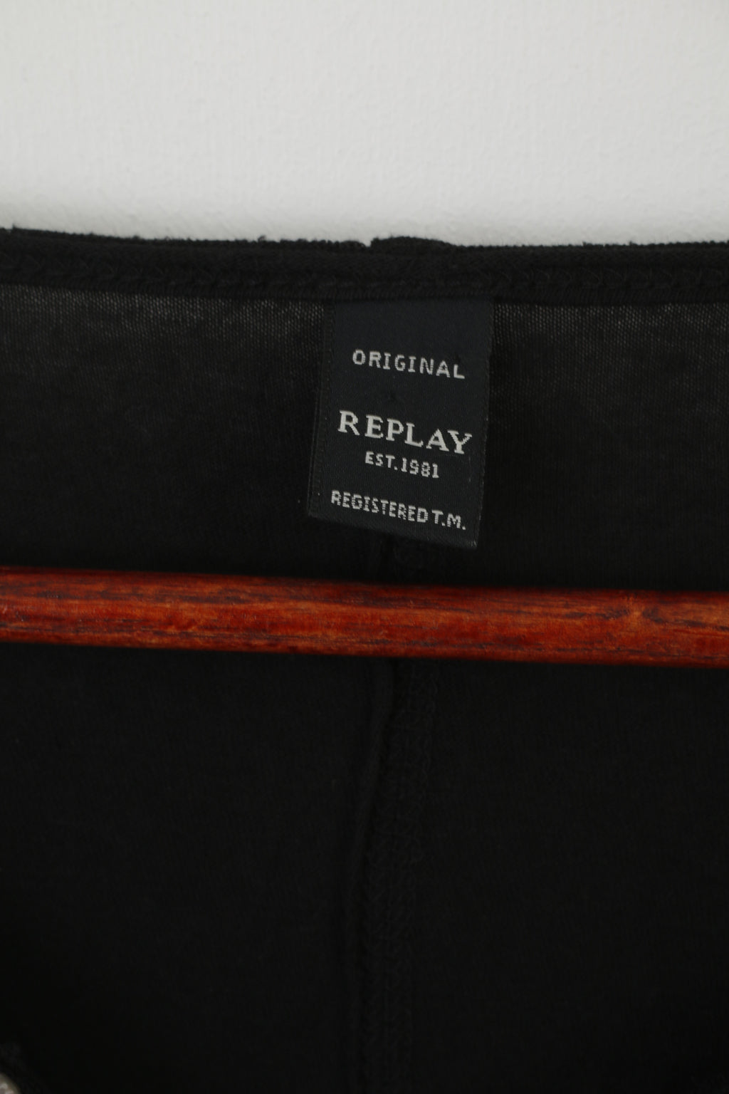 Replay Men L Shirt Black Cotton Stretch Button V Neck Logo Classic Top