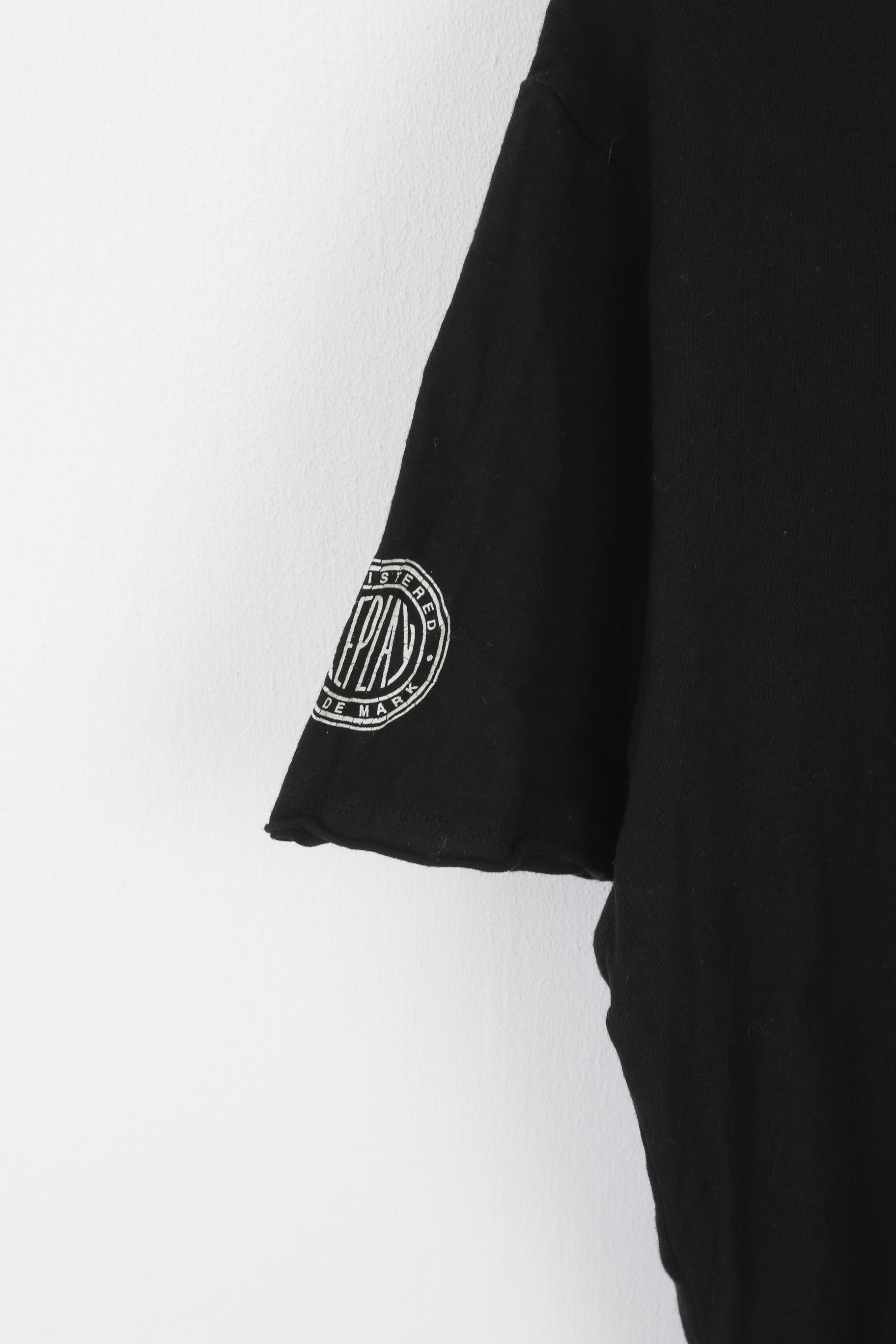 Replay Men L Shirt Black Cotton Stretch Button V Neck Logo Classic Top