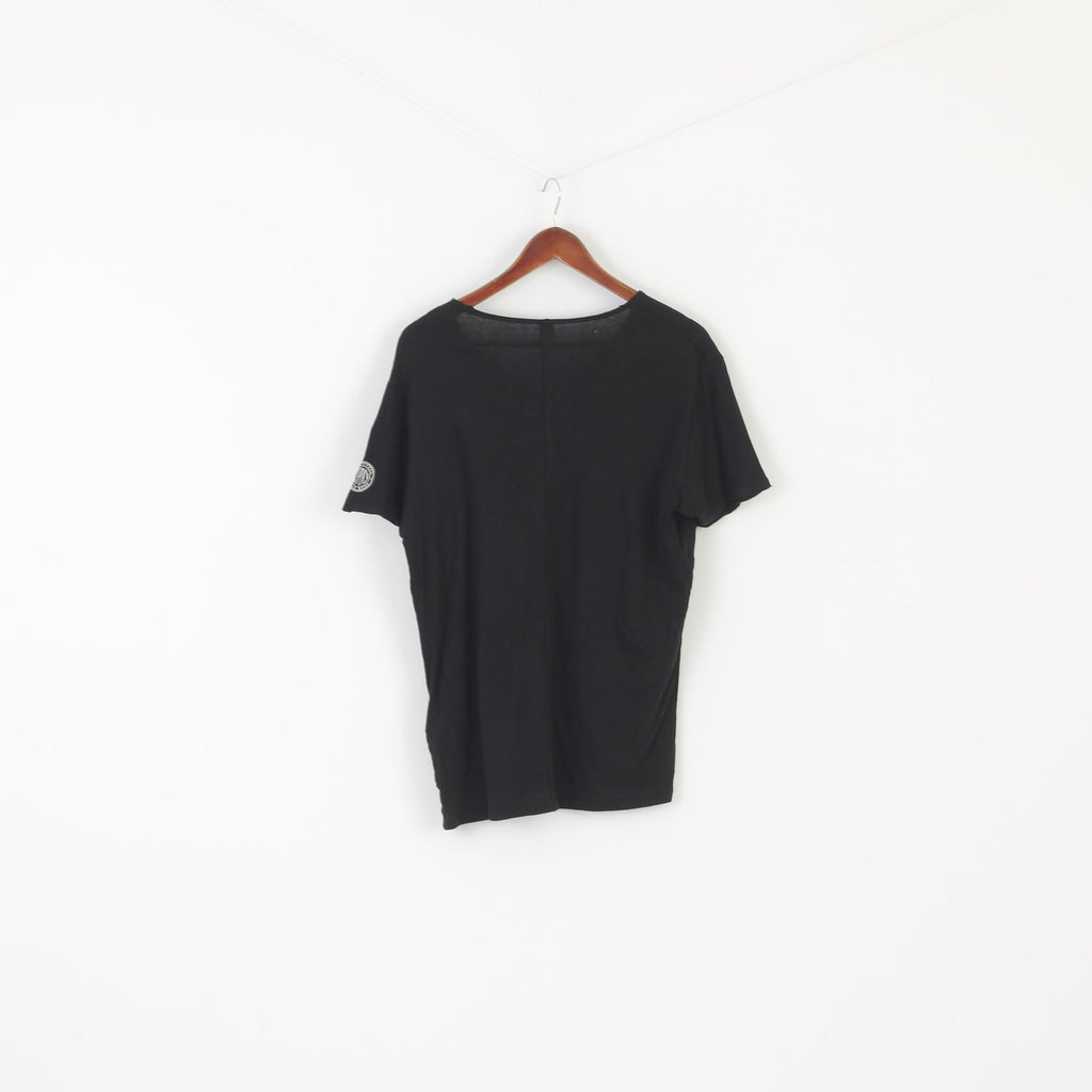 Replay Men L Shirt Black Cotton Stretch Button V Neck Logo Classic Top