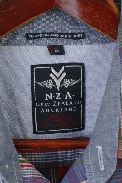 Nouvelle-Zélande Auckland Hommes XL Chemise décontractée Bleu à carreaux Coton Haut à manches longues