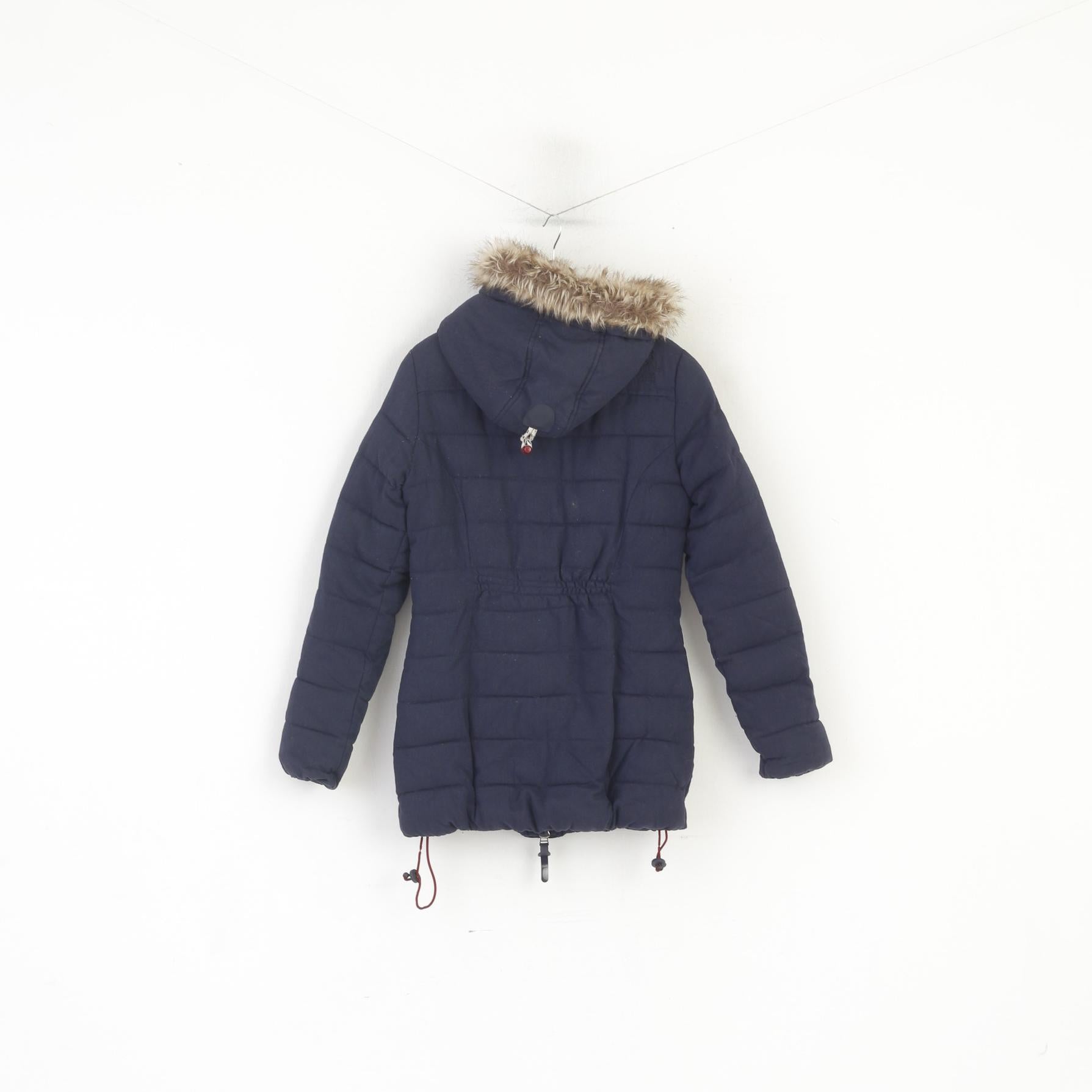 Superdry Women 8 35 S Jacket Navy Padded Hodded Duffle Zipper Winter Top