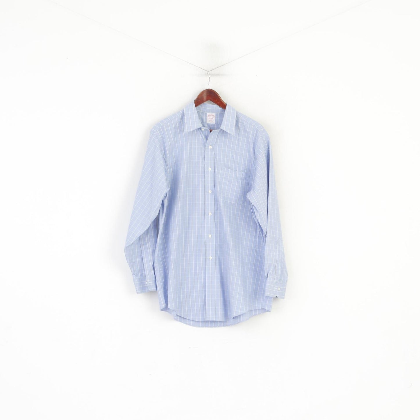 Brooks Brothers Men 16.5 34 XXL Casual Shirt Blue Check Cotton Non Iron Long Sleeve Top