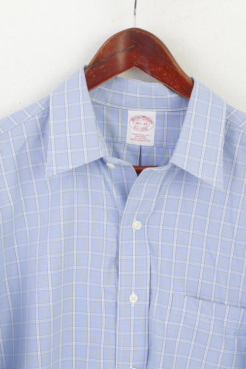 Brooks Brothers Chemise décontractée pour homme 16,5 34 XXL Bleu à carreaux en coton sans repassage Haut à manches longues