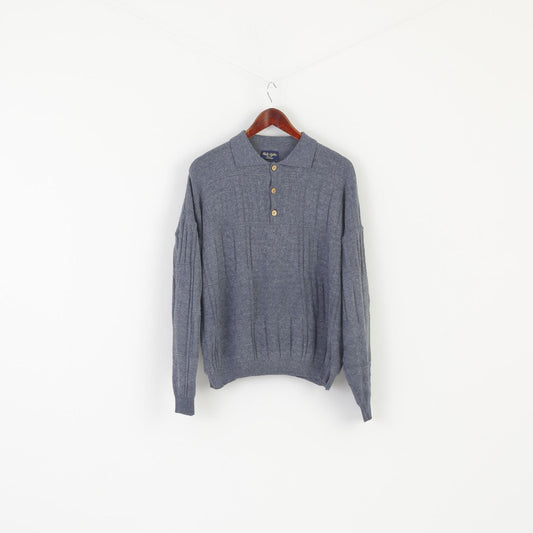 Emilio Santini Men M Jumper Blue Vintage Casualwear Collared Oversize Sweater
