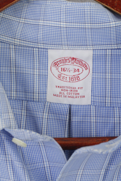 Brooks Brothers Men 16.5 34 XXL Casual Shirt Blue Check Cotton Non Iron Long Sleeve Top