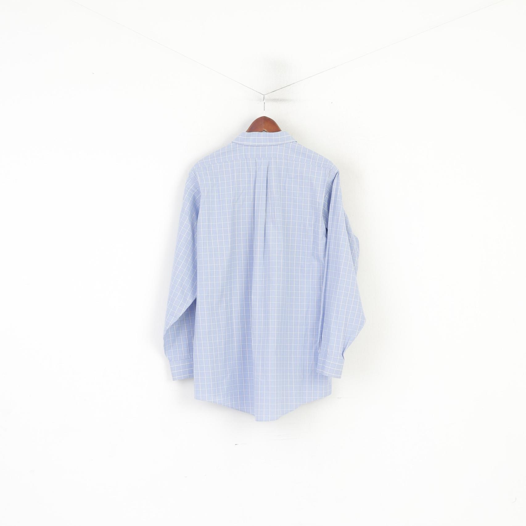 Brooks Brothers Men 16.5 34 XXL Casual Shirt Blue Check Cotton Non Iron Long Sleeve Top