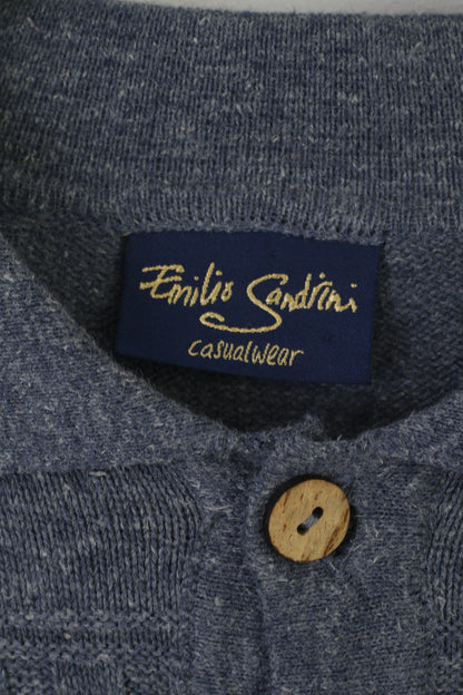 Emilio Santini Hommes M Jumper Bleu Vintage Casualwear Col Pull Oversize
