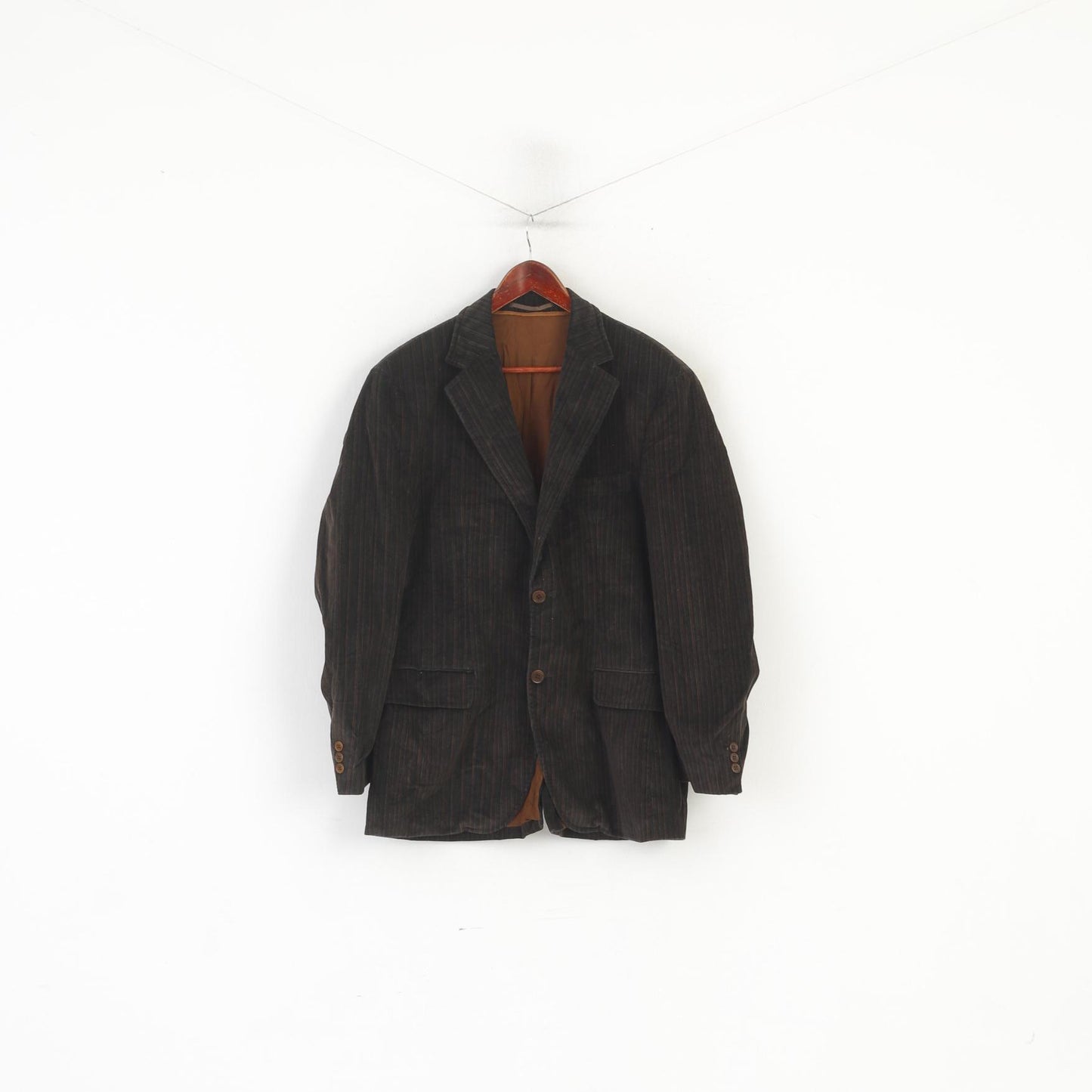 Benvenuto Men 52 42 Blazer Brown Cotton Striped Vintage Corduroy Single Breasted Jacket